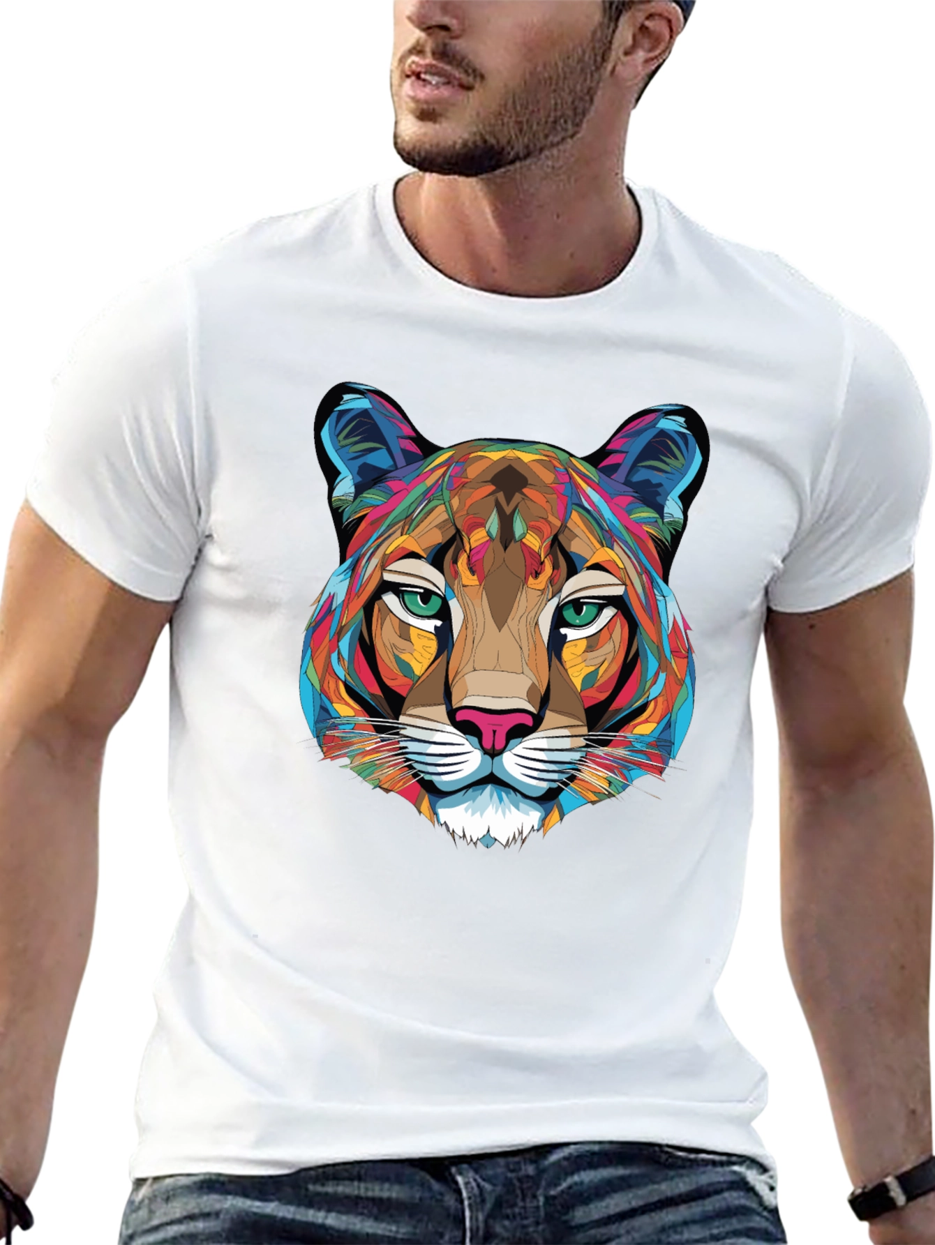 Geometric Cougar Graphic T-Shirt - Mens Black Tee
