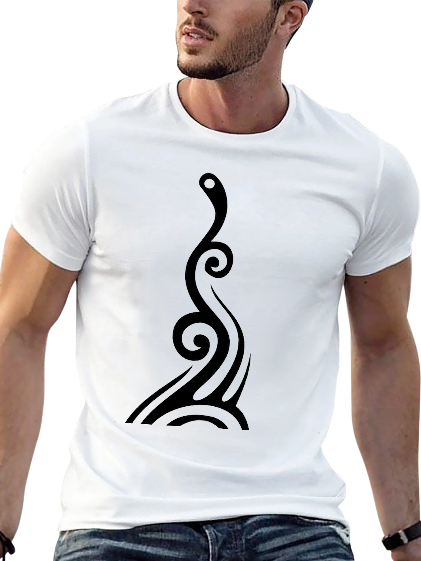 Mens Black Tribal Swirl Graphic Tee