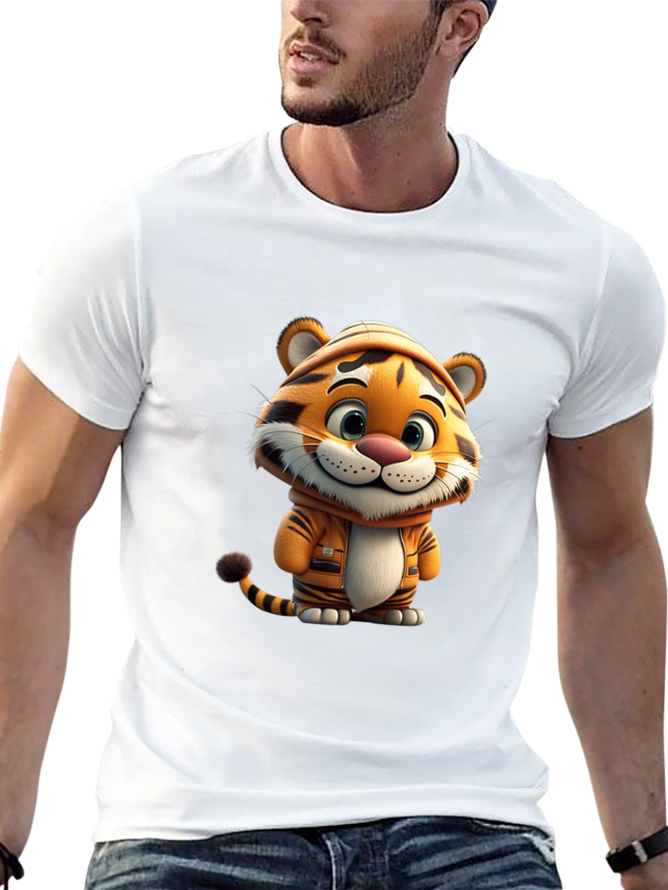 Cute Cartoon Tiger Black T-Shirt