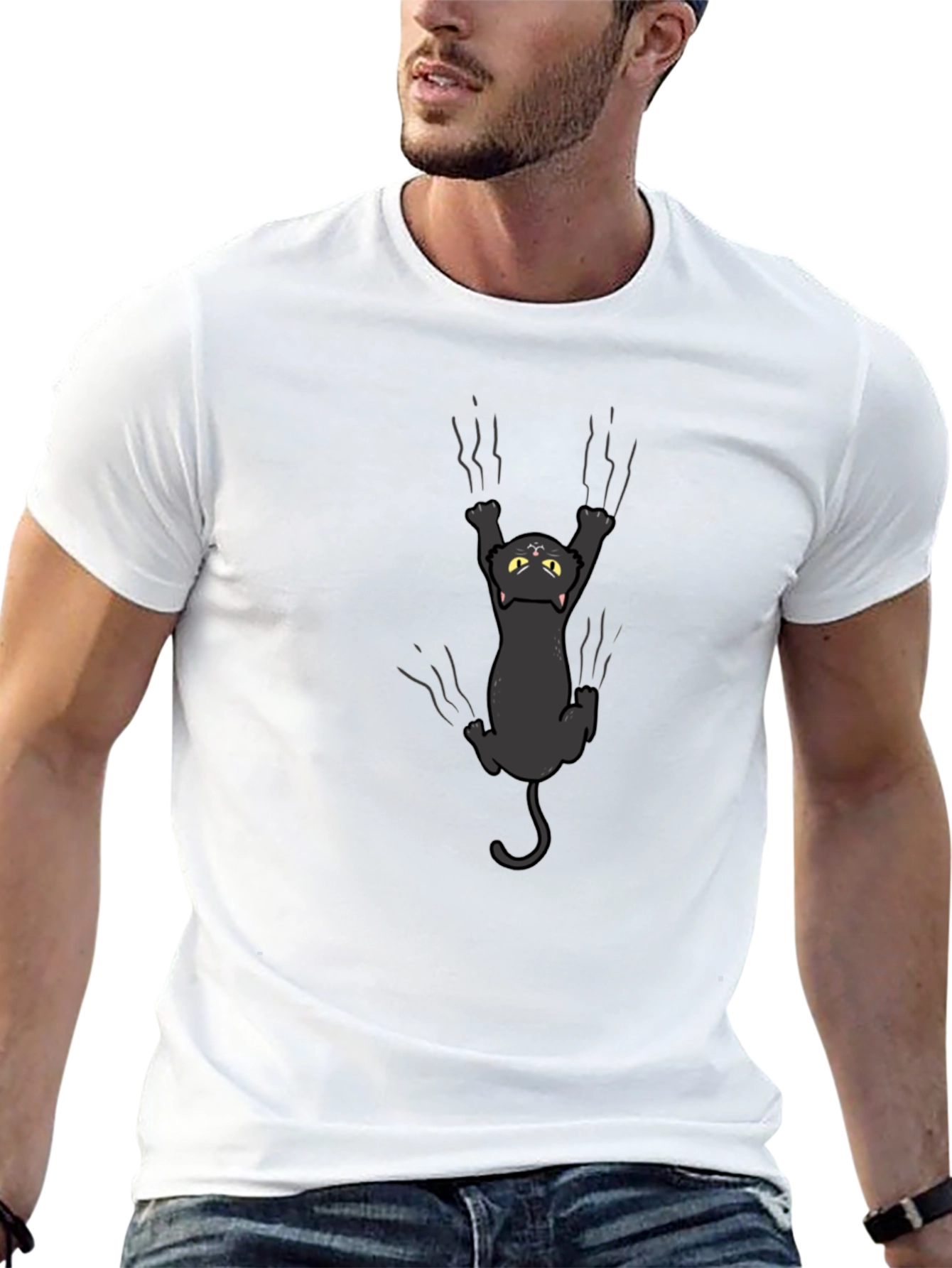 Black Cat Scratching T-Shirt - Graphic Tee