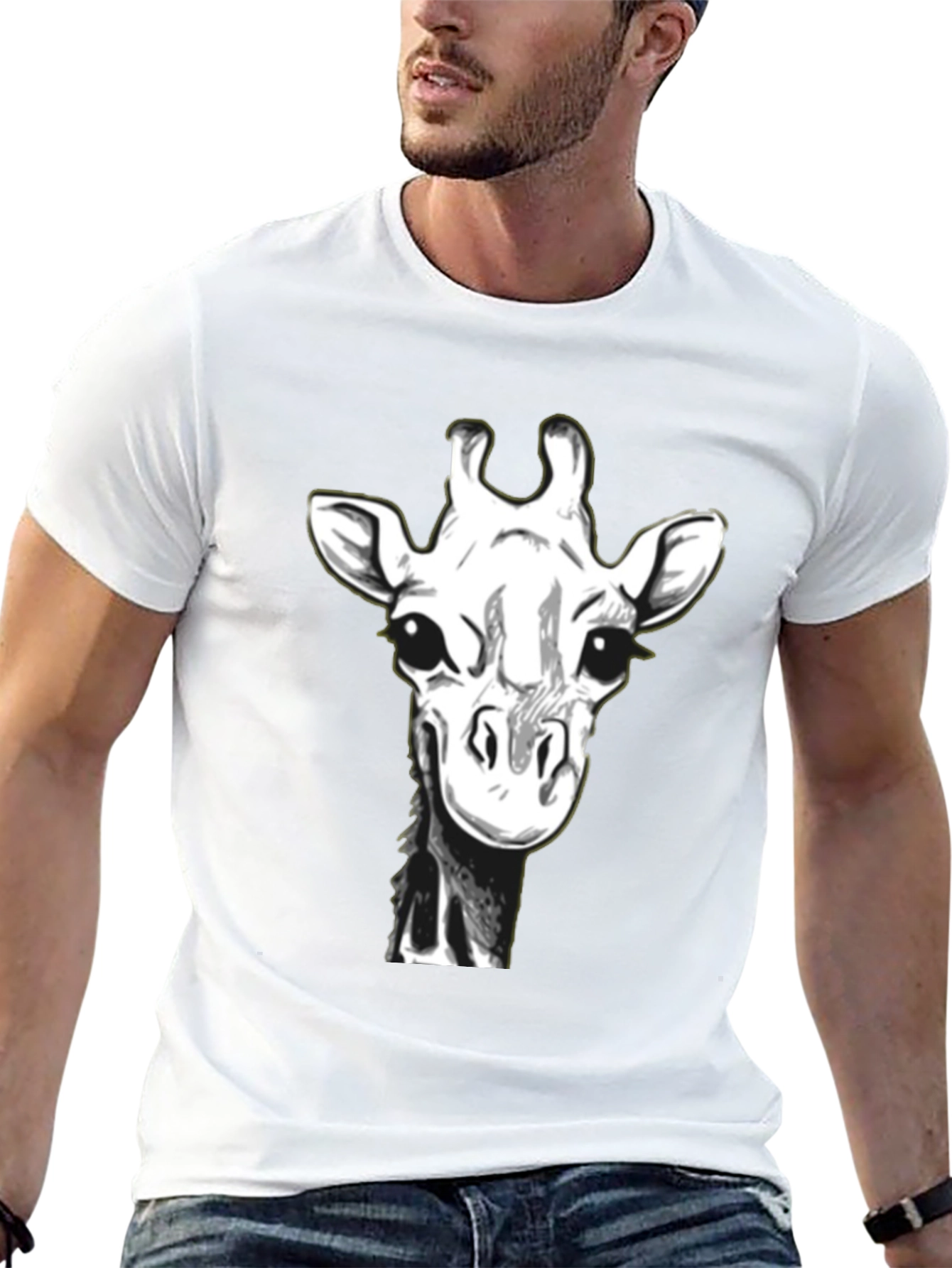 Giraffe Graphic Tee - Black Cotton T-Shirt