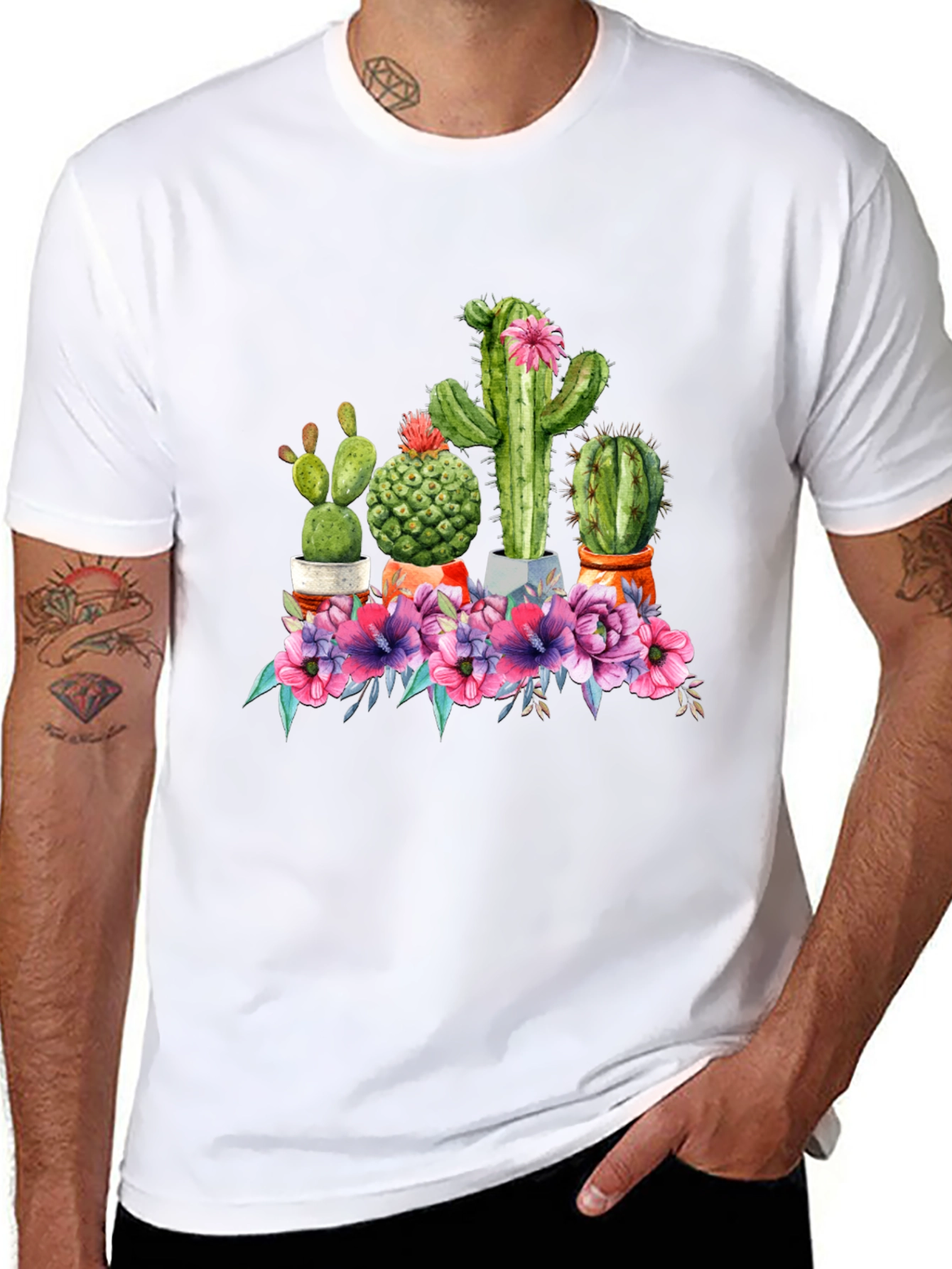 Cactus Flower Graphic Tee - Trendy Unisex T-Shirt