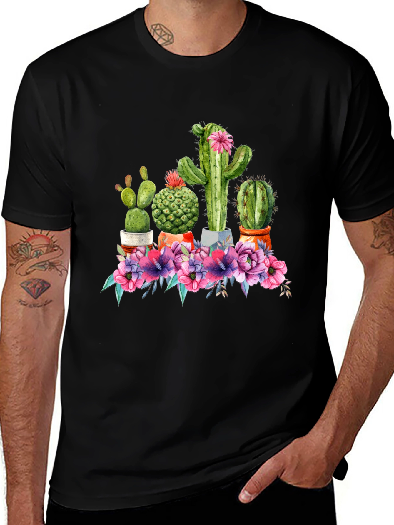 Cactus Flower Graphic Tee - Trendy Unisex T-Shirt