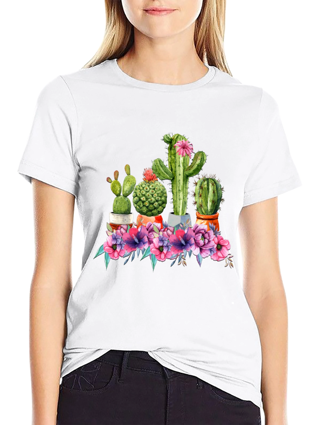 Cactus Flower Graphic Tee - Trendy Unisex T-Shirt