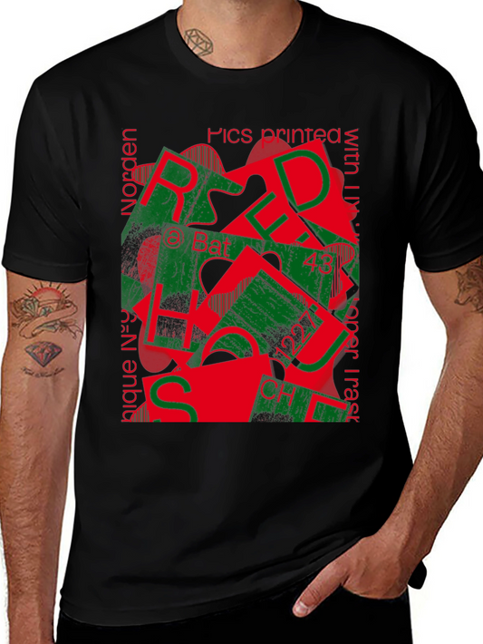 Abstract Graphic Print Tee - Bold Red & Green Design