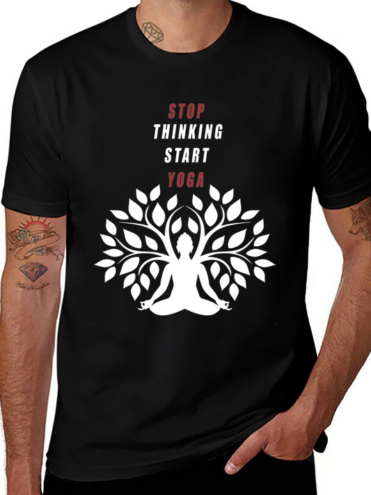 Yoga Meditation Tree Graphic T-Shirt - Stop Thinking Start Yoga