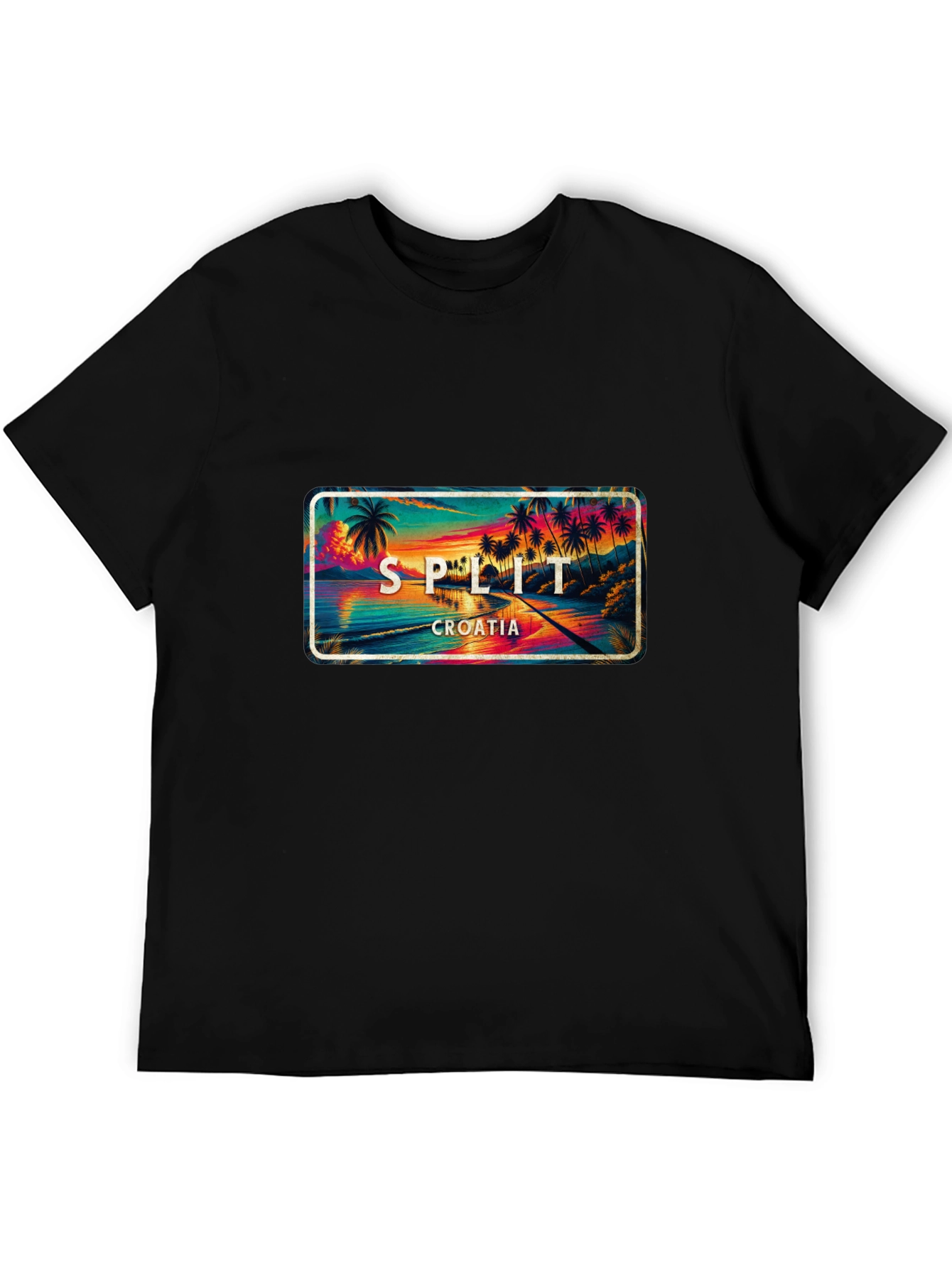 Split Croatia T-Shirt - Coastal Palm Tree Sunset Design