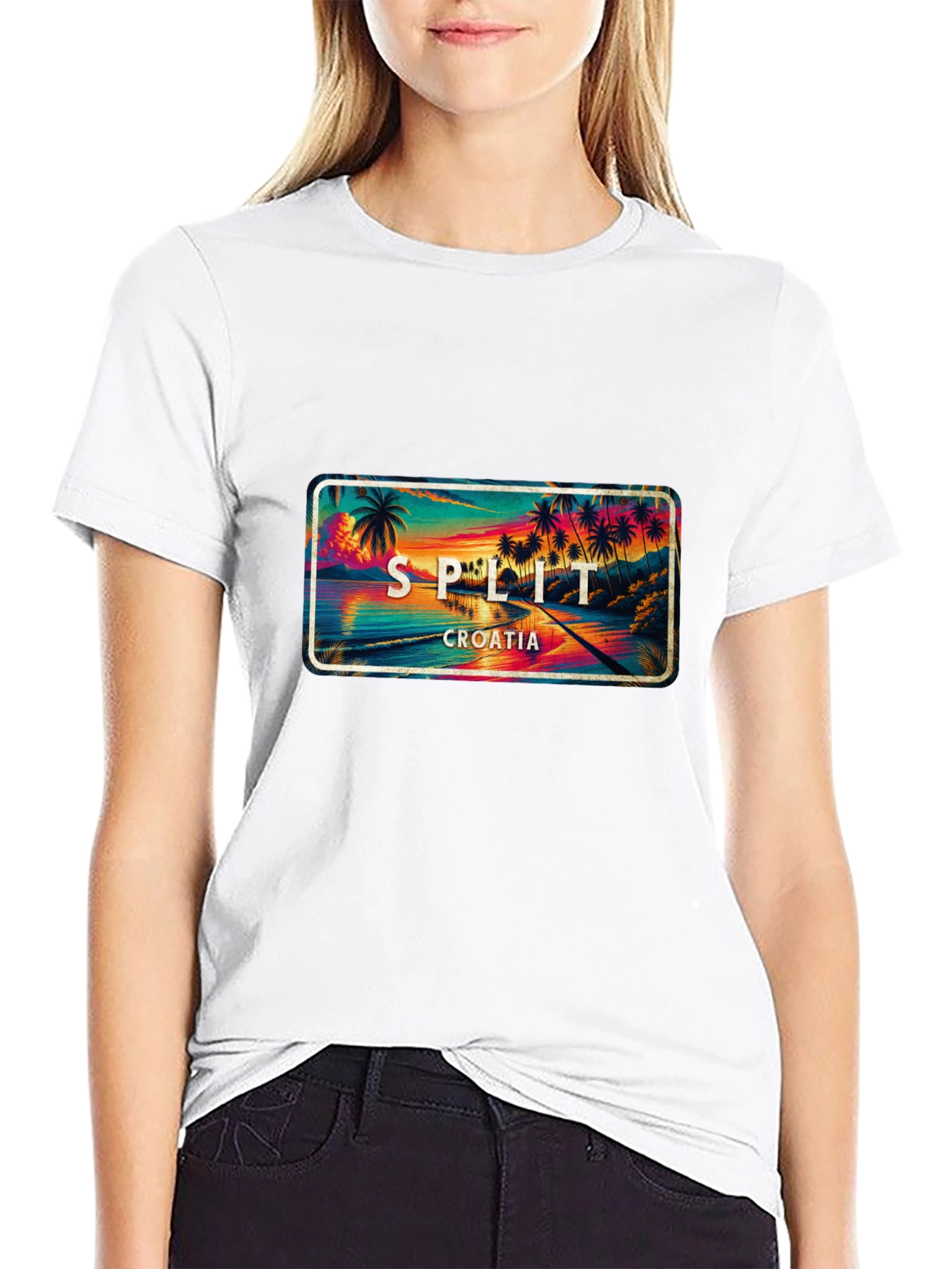 Split Croatia T-Shirt - Coastal Palm Tree Sunset Design