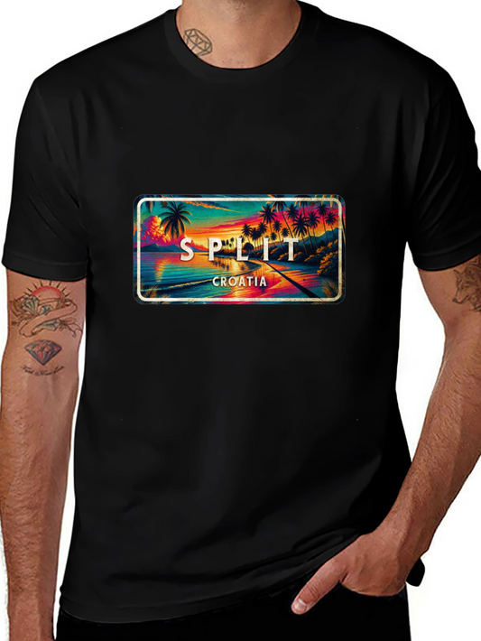 Split Croatia T-Shirt - Coastal Palm Tree Sunset Design