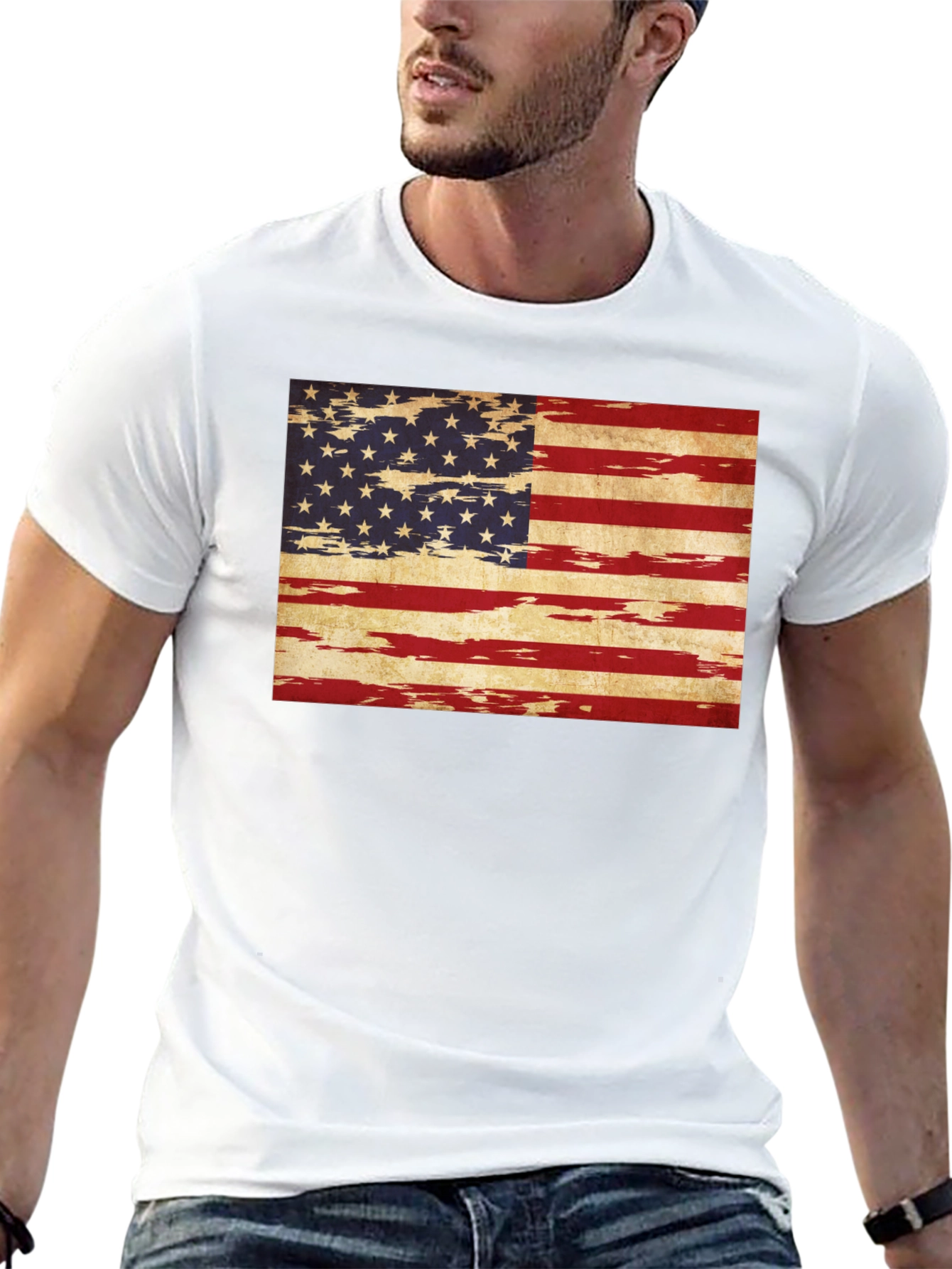 USA Flag Grunge Tee - Patriotic Style