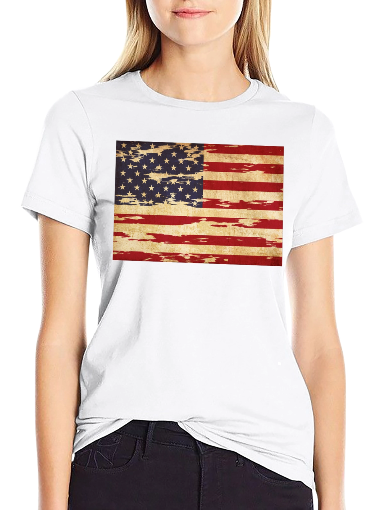 USA Flag Grunge Tee - Patriotic Style
