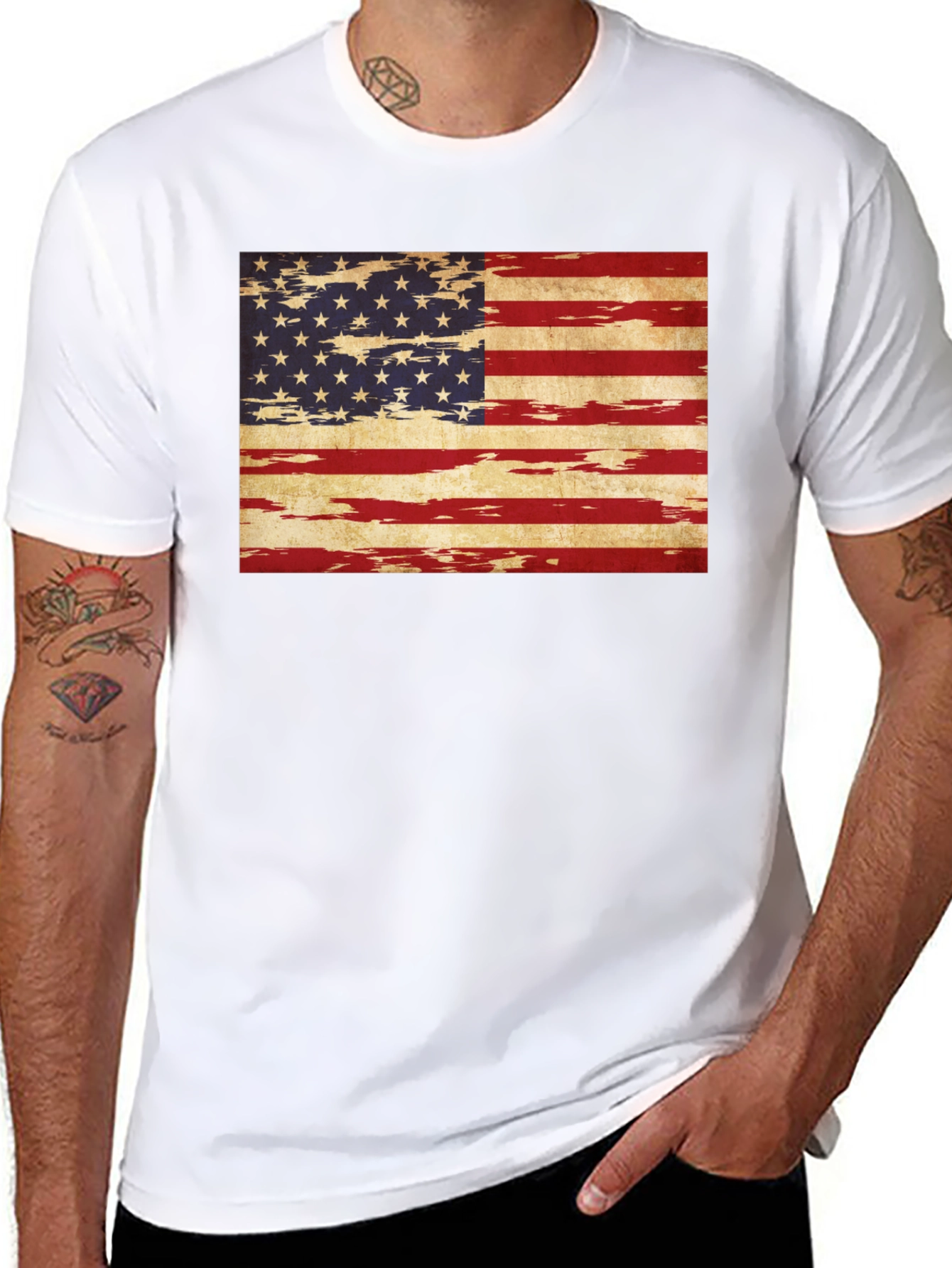 USA Flag Grunge Tee - Patriotic Style