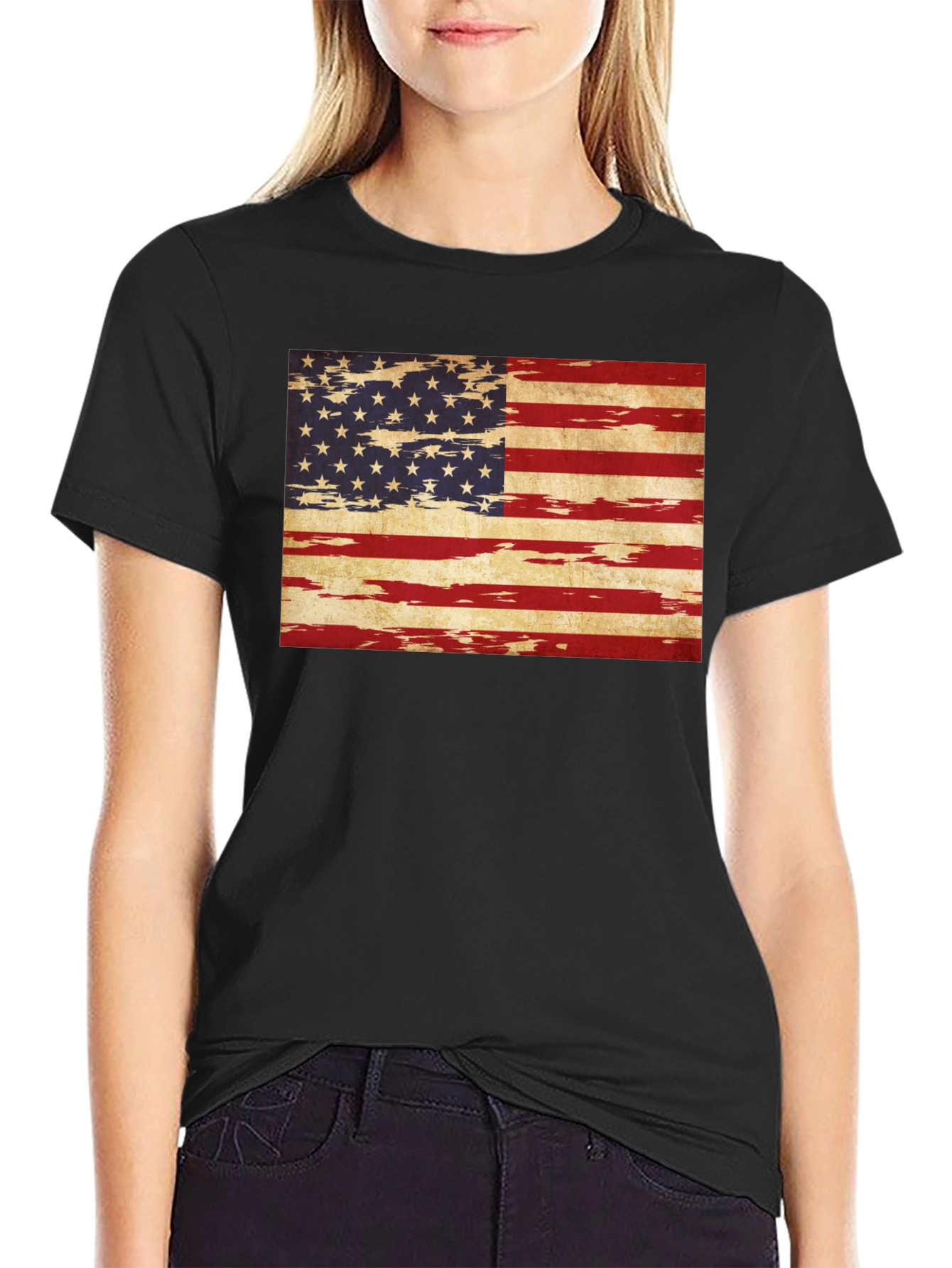 USA Flag Grunge Tee - Patriotic Style