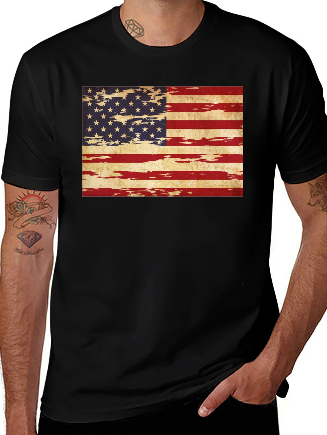 USA Flag Grunge Tee - Patriotic Style