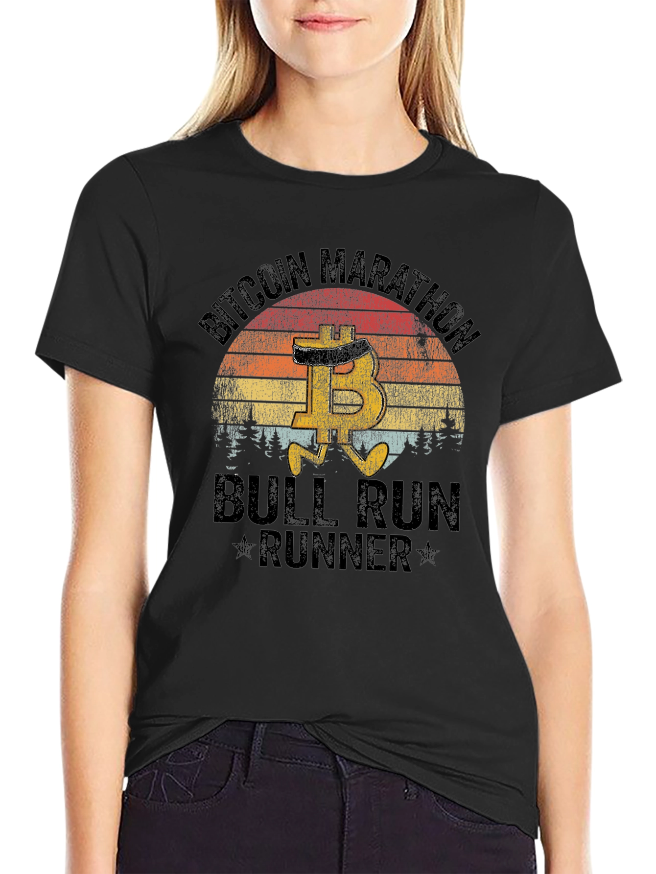 Bitcoin Marathon Bull Run Runner Black T-Shirt