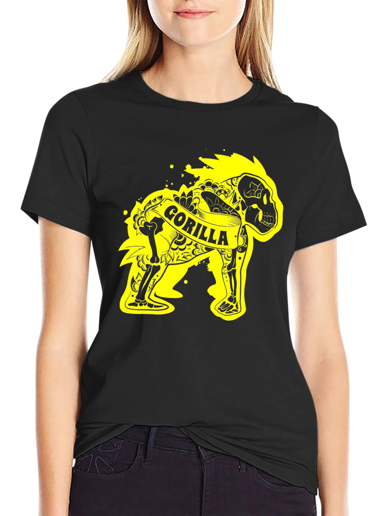 Gorilla Skeleton Graphic Tee - Black Cotton T-Shirt