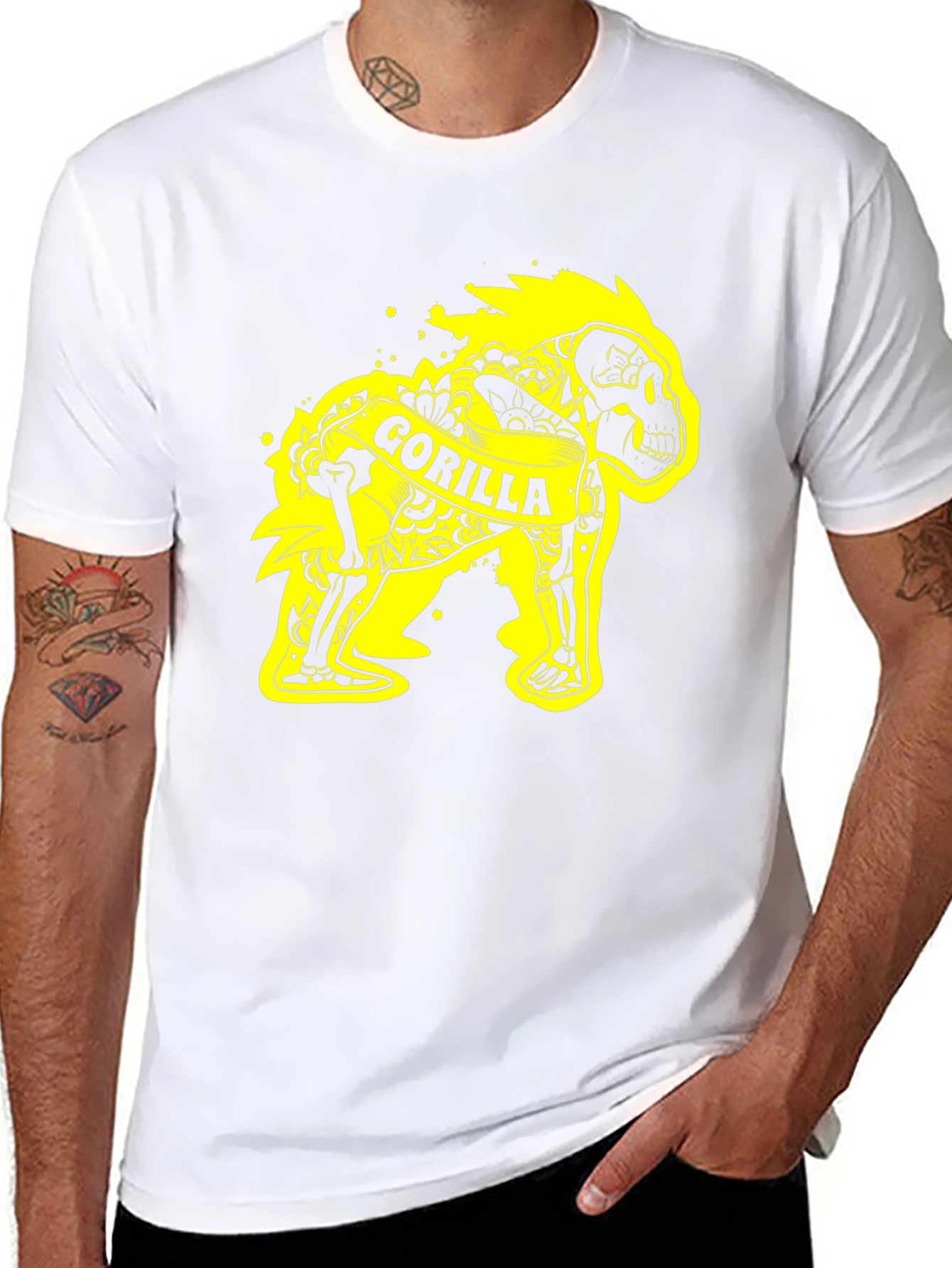 Gorilla Skeleton Graphic Tee - Black Cotton T-Shirt