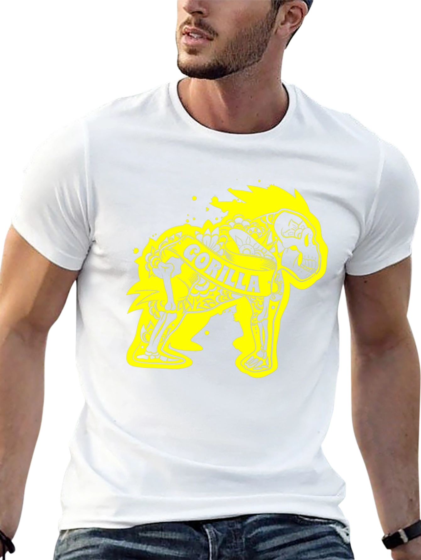 Gorilla Skeleton Graphic Tee - Black Cotton T-Shirt