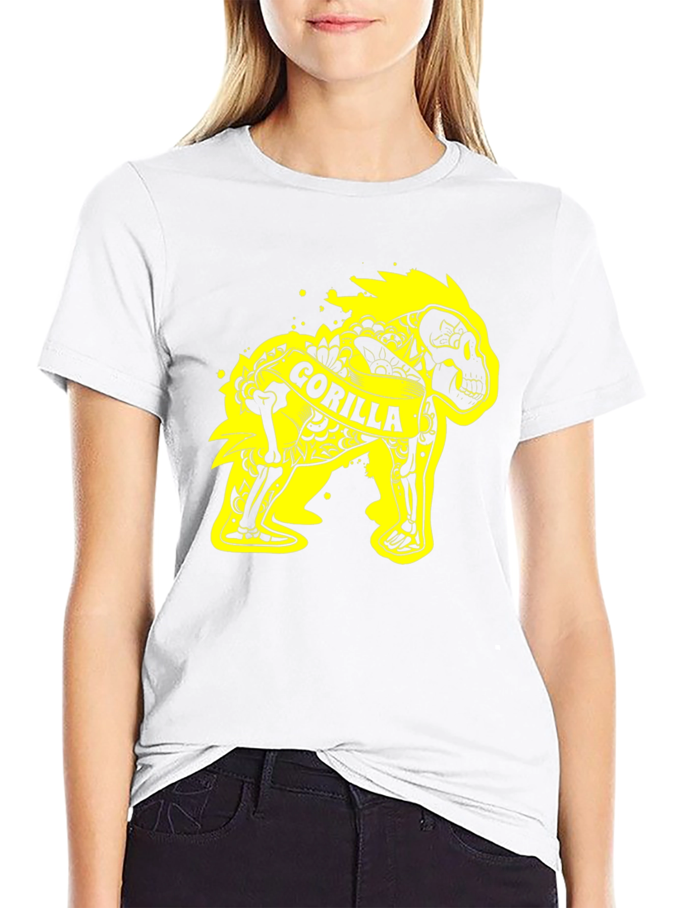 Gorilla Skeleton Graphic Tee - Black Cotton T-Shirt