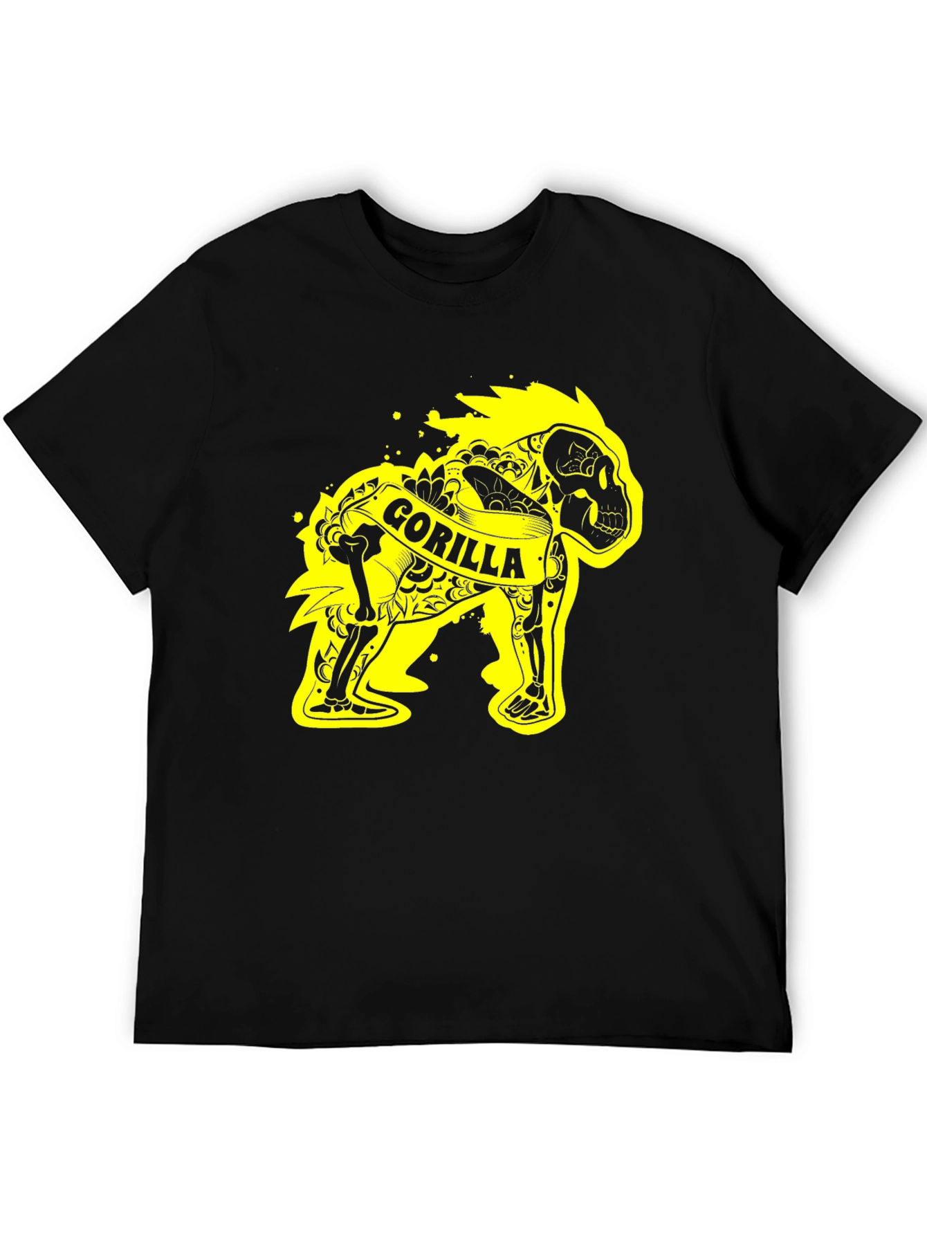 Gorilla Skeleton Graphic Tee - Black Cotton T-Shirt