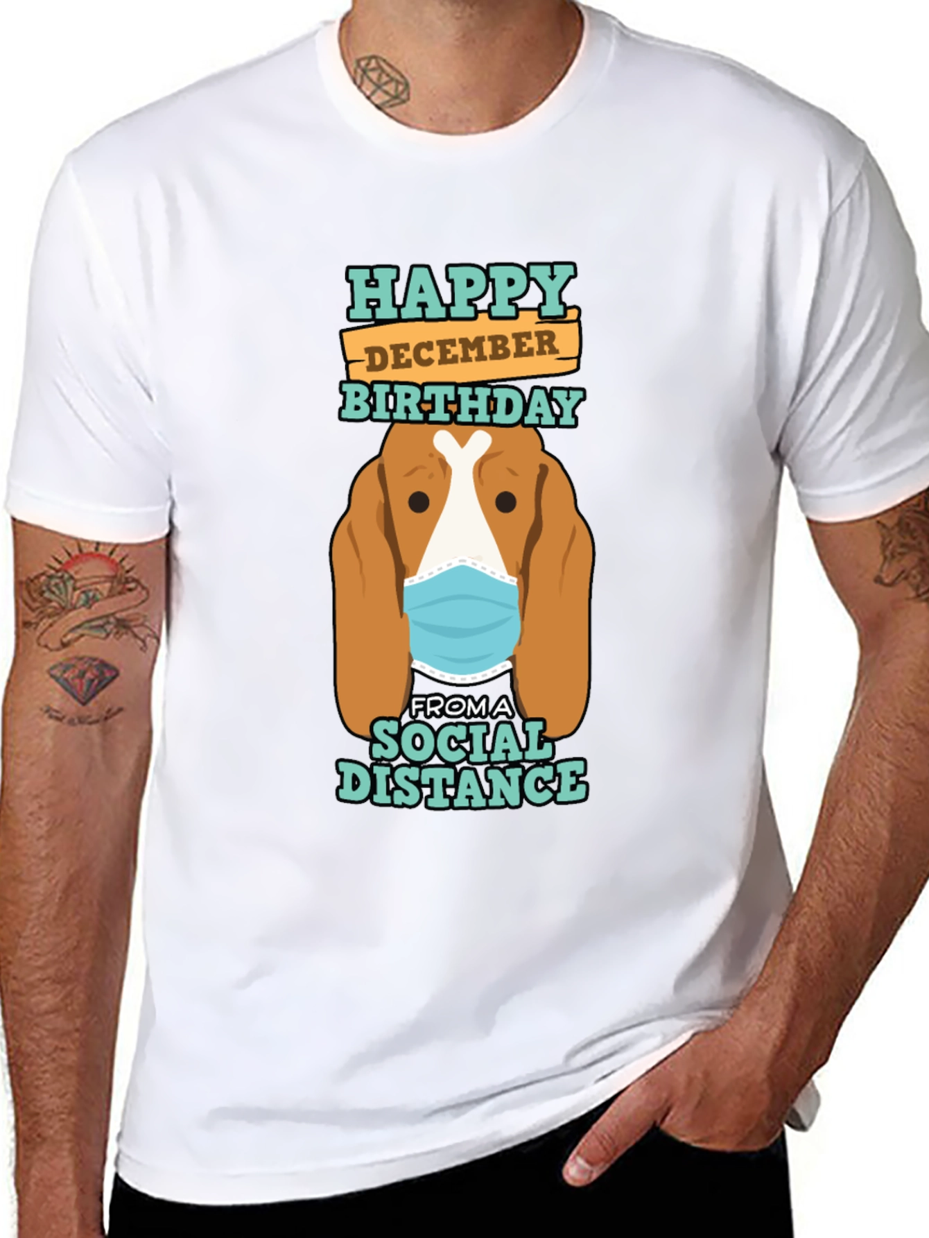 Funny Social Distance December Birthday Dog T-Shirt