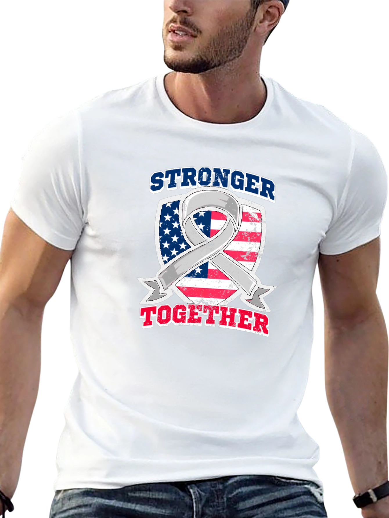 Stronger Together American Flag Awareness Ribbon T-Shirt