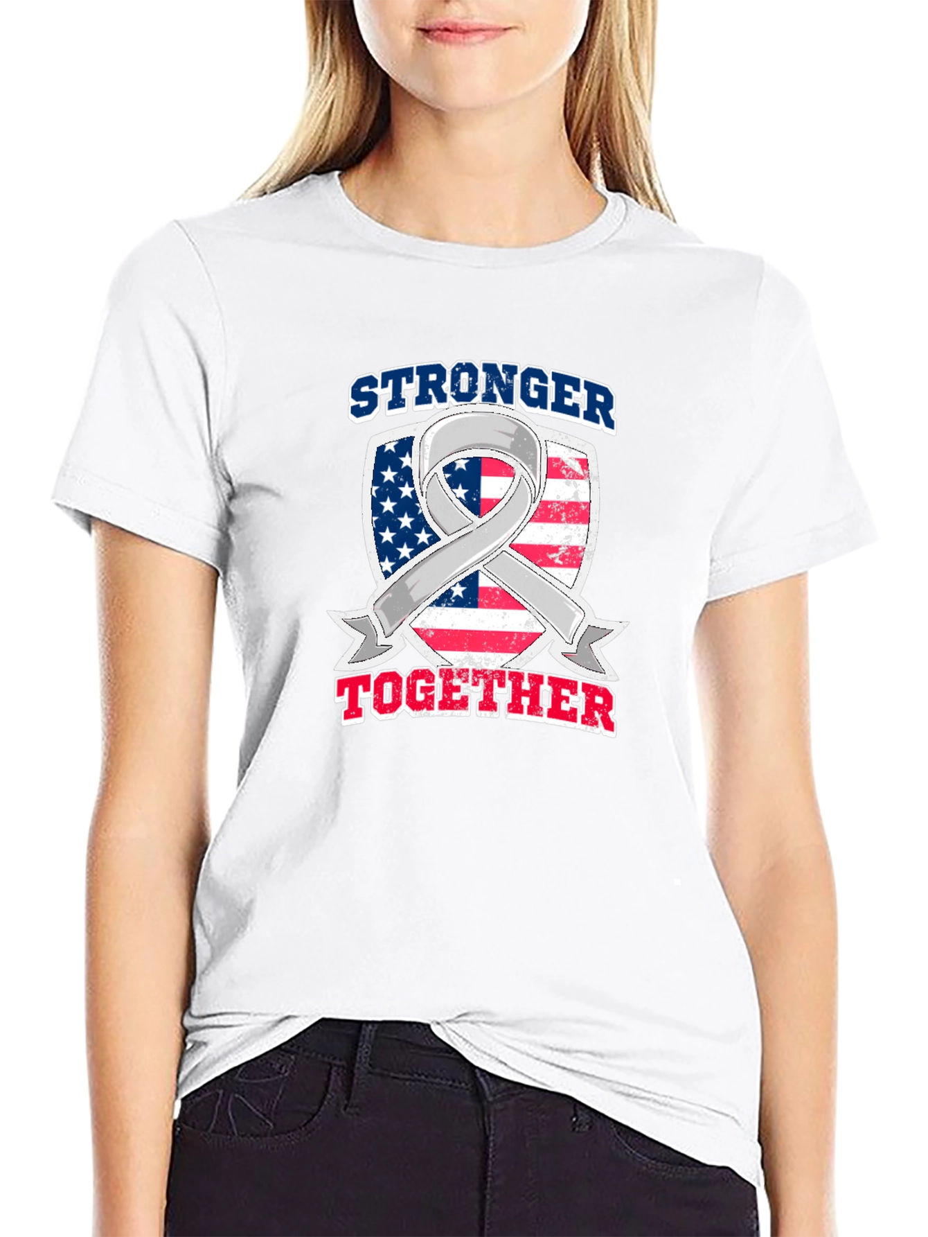 Stronger Together American Flag Awareness Ribbon T-Shirt