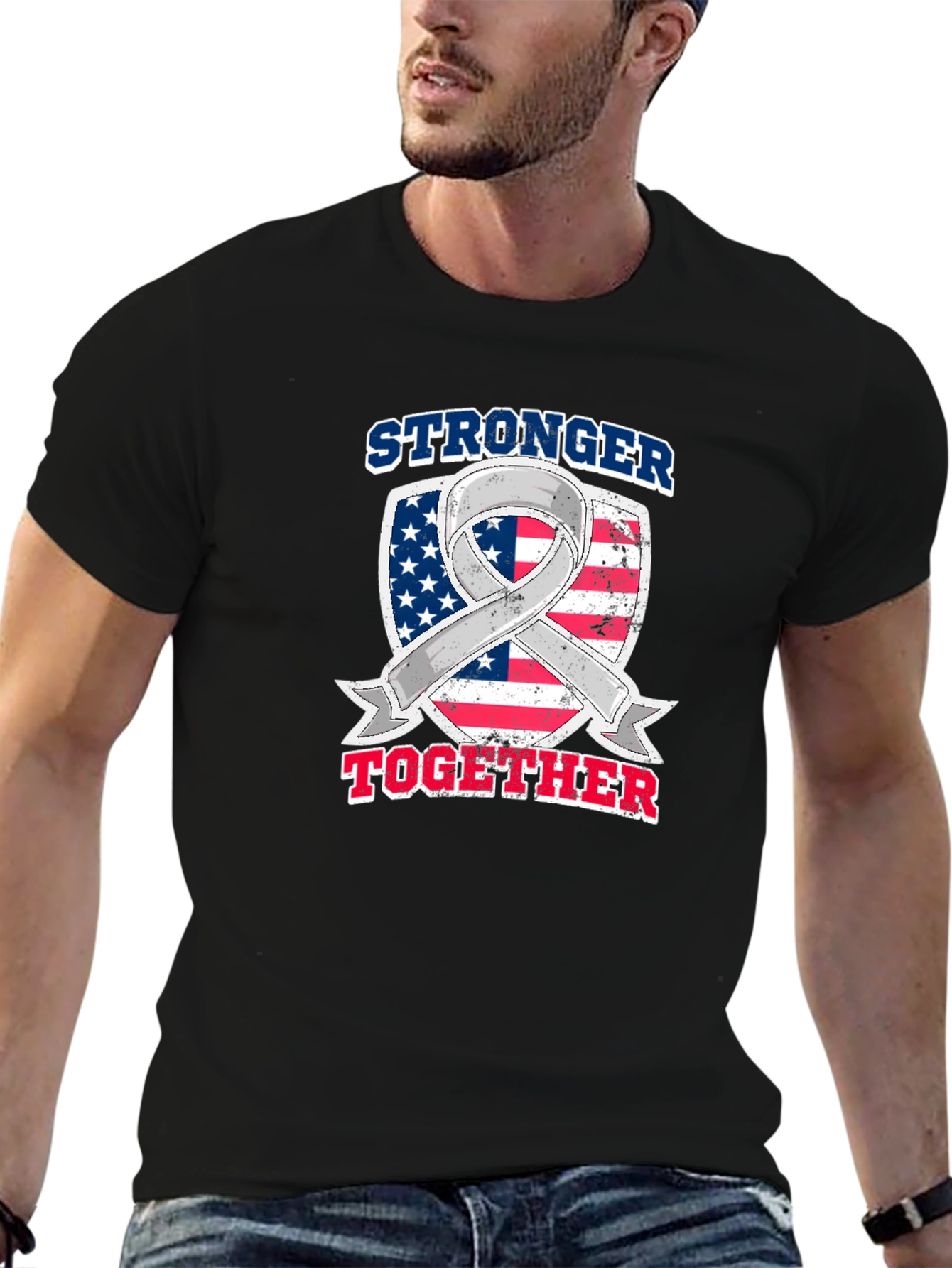 Stronger Together American Flag Awareness Ribbon T-Shirt