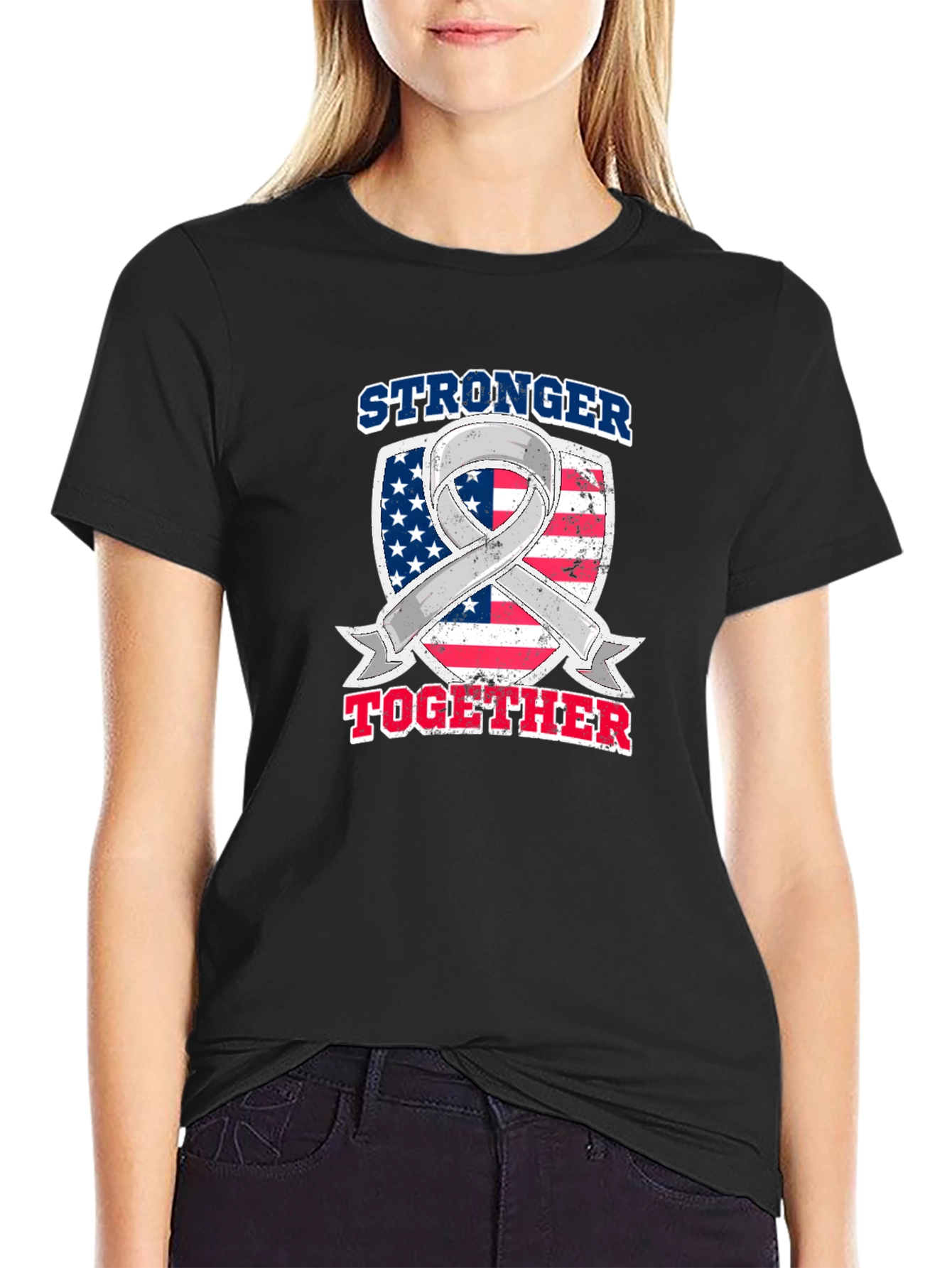 Stronger Together American Flag Awareness Ribbon T-Shirt