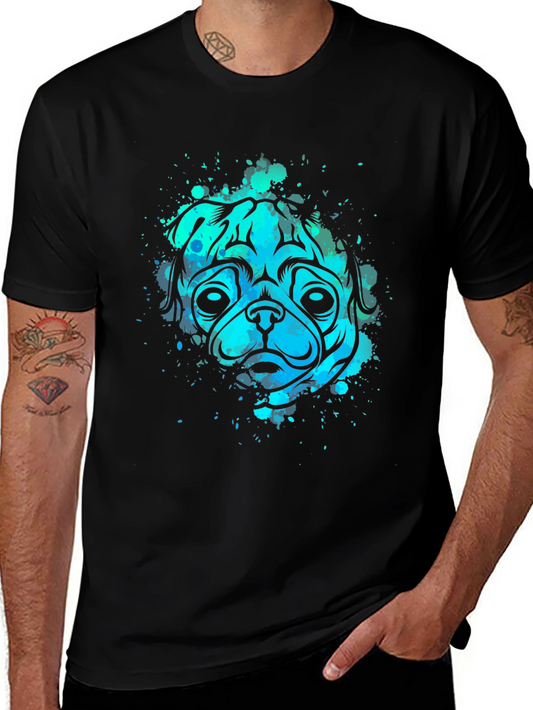 Pug Dog Watercolor Graphic Tee - Mens Black T-Shirt