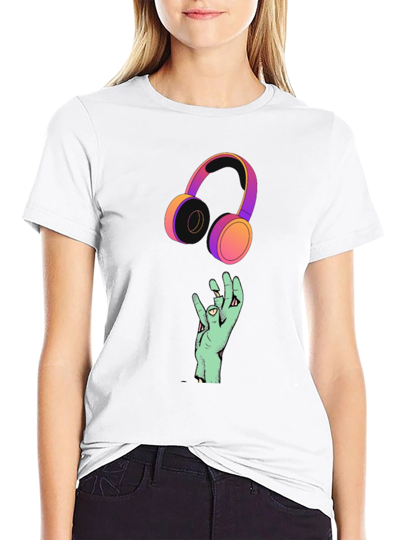 Cool Graphic T-Shirt with Headphones and Hand Design