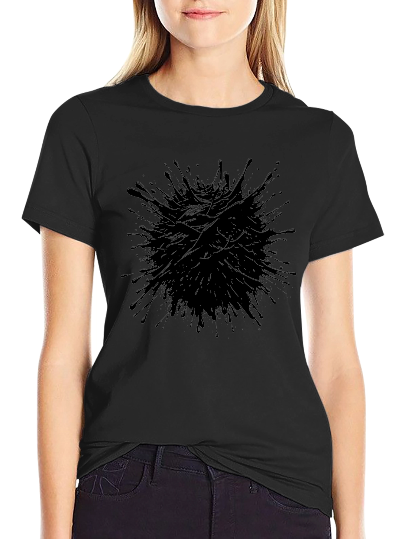 Mens Black Ink Splatter Graphic Tee