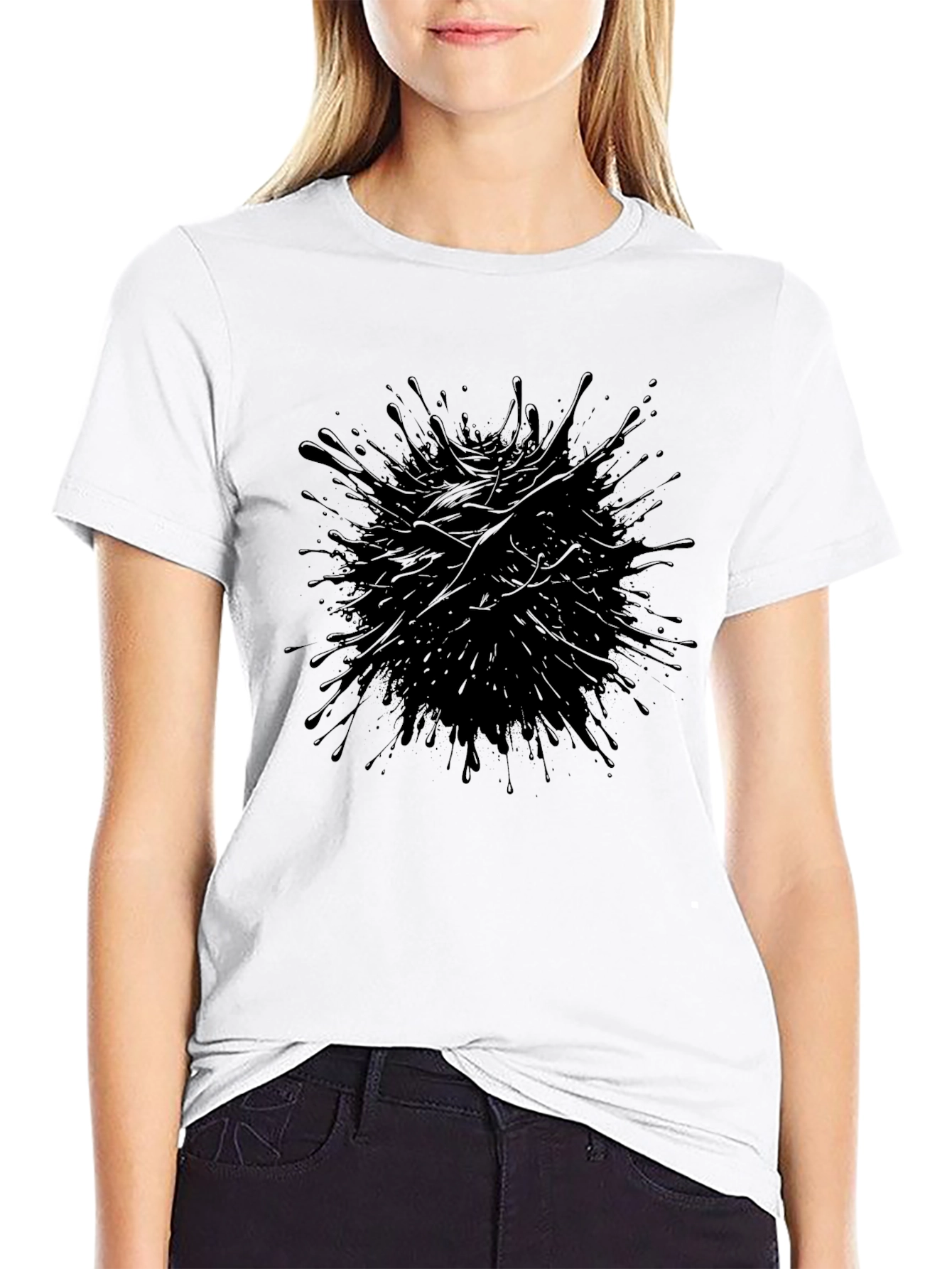 Mens Black Ink Splatter Graphic Tee