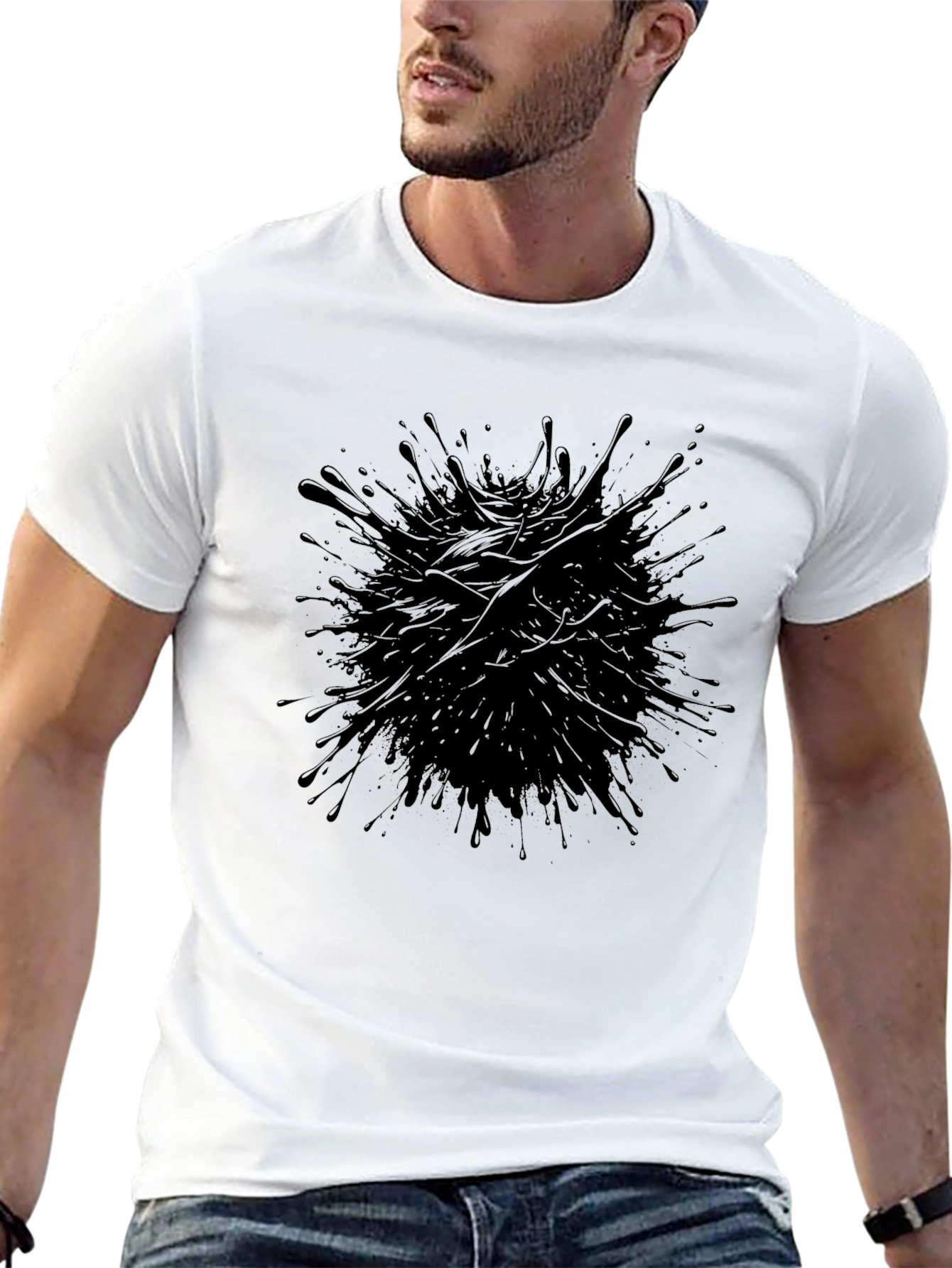 Mens Black Ink Splatter Graphic Tee