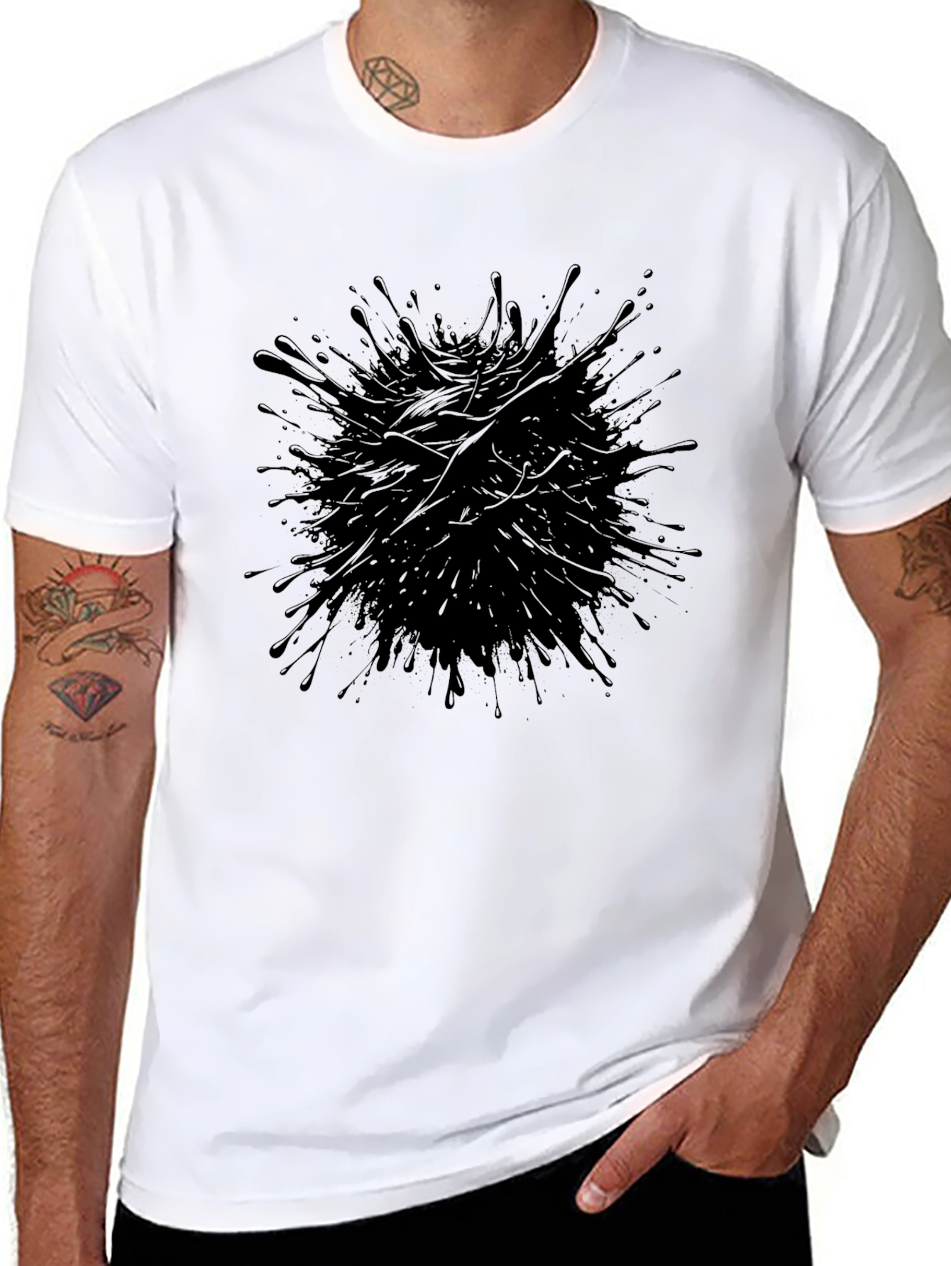 Mens Black Ink Splatter Graphic Tee