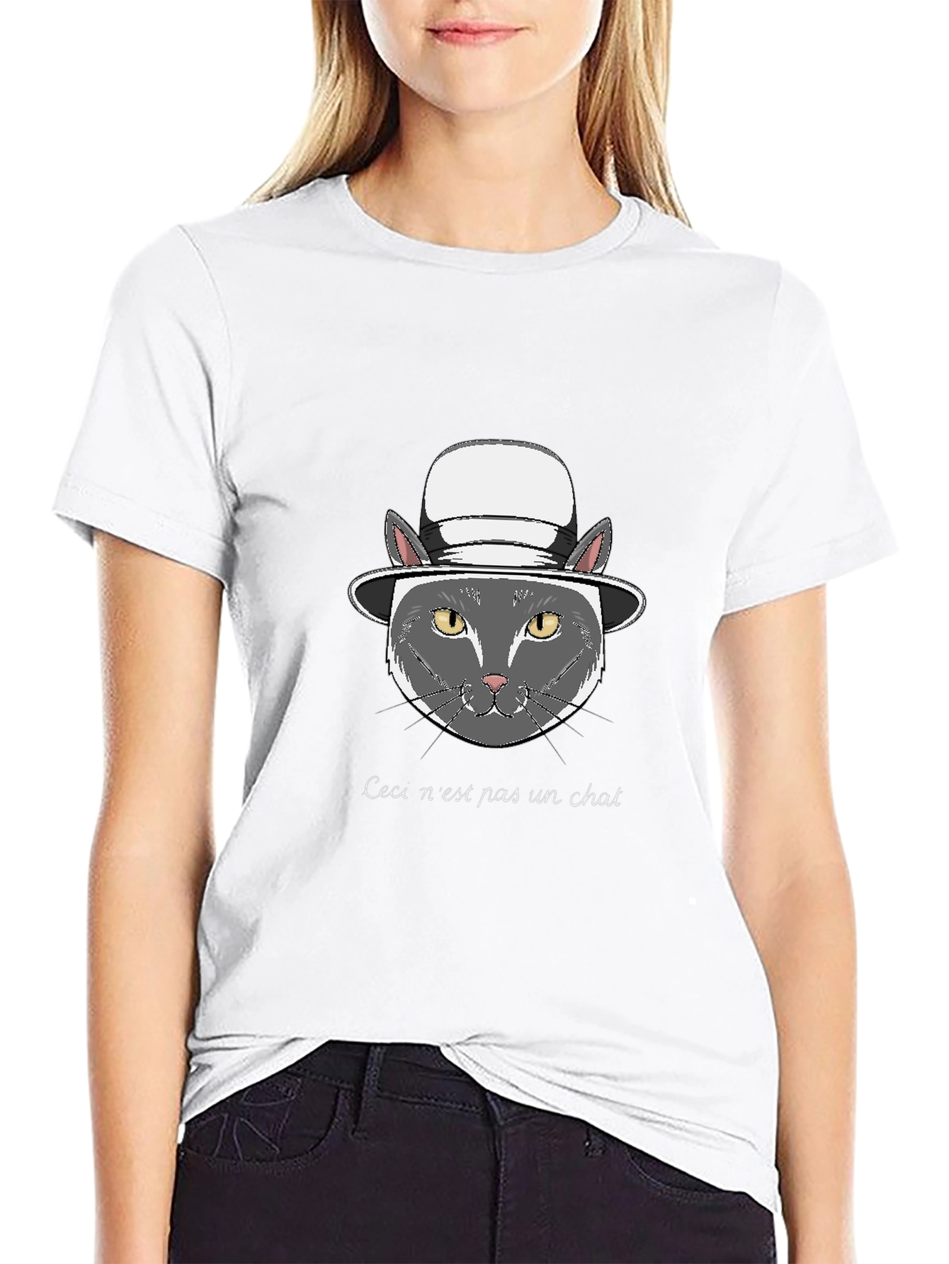 Black T-Shirt with Funny Cat Graphic