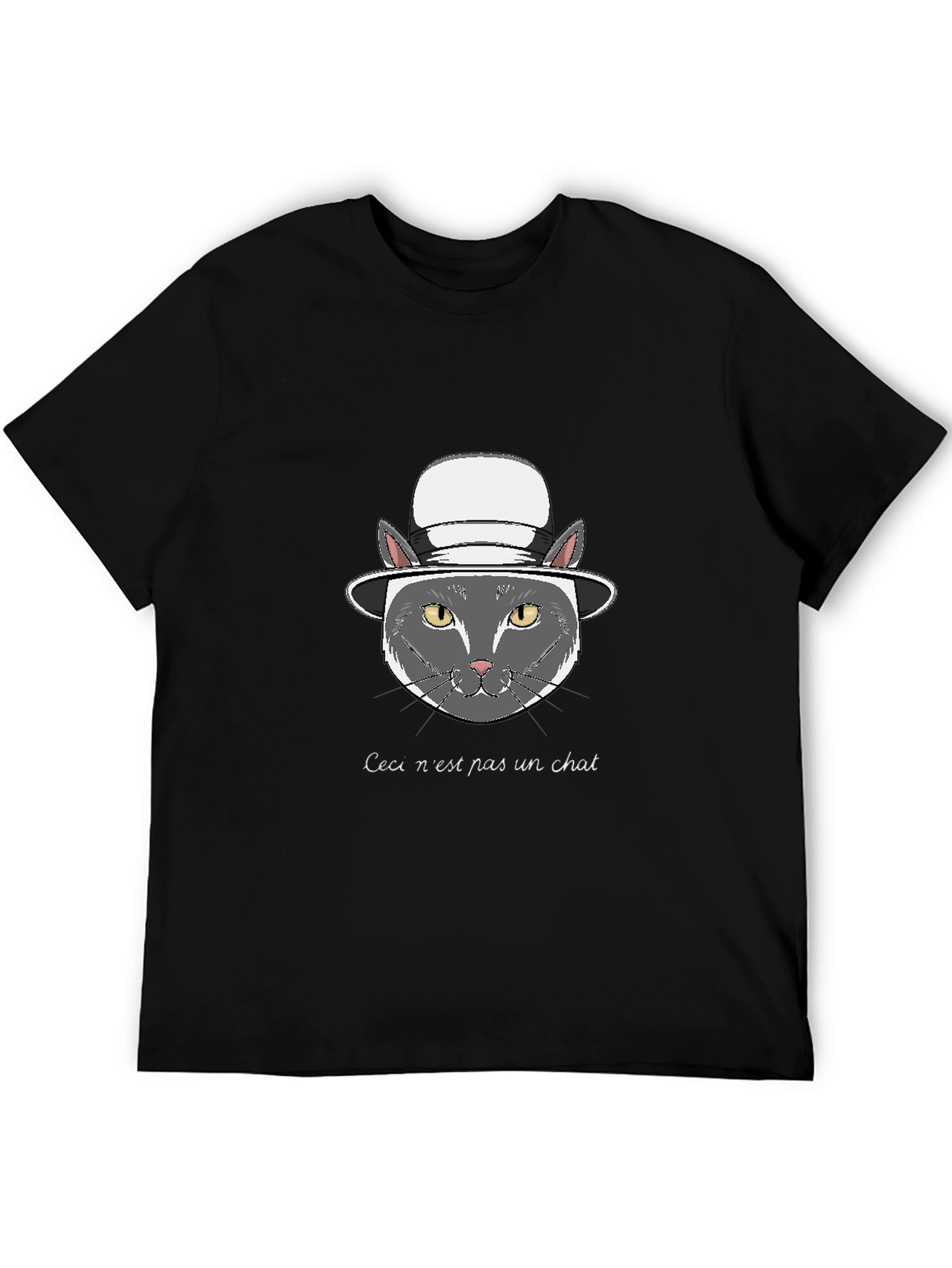 Black T-Shirt with Funny Cat Graphic