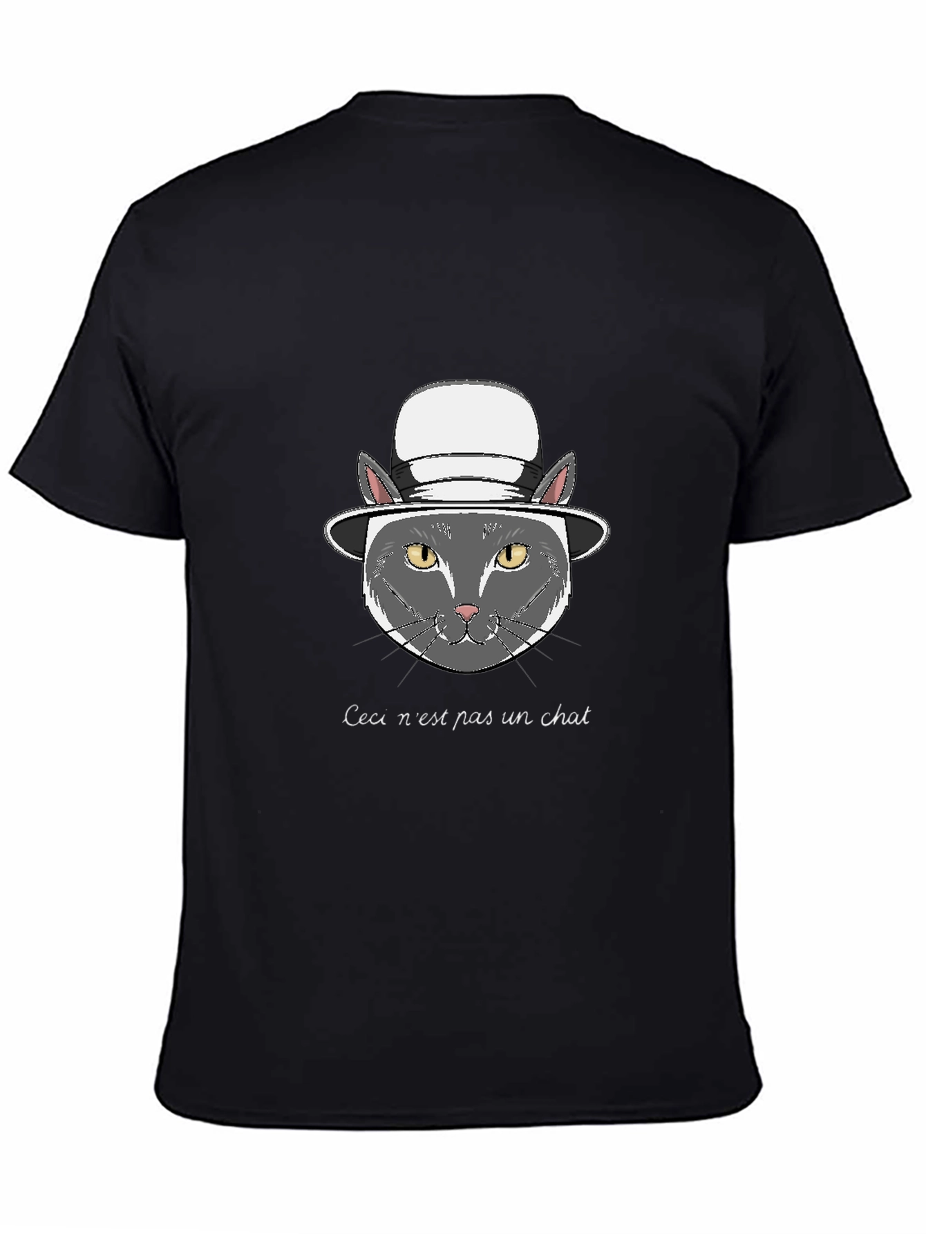 Black T-Shirt with Funny Cat Graphic