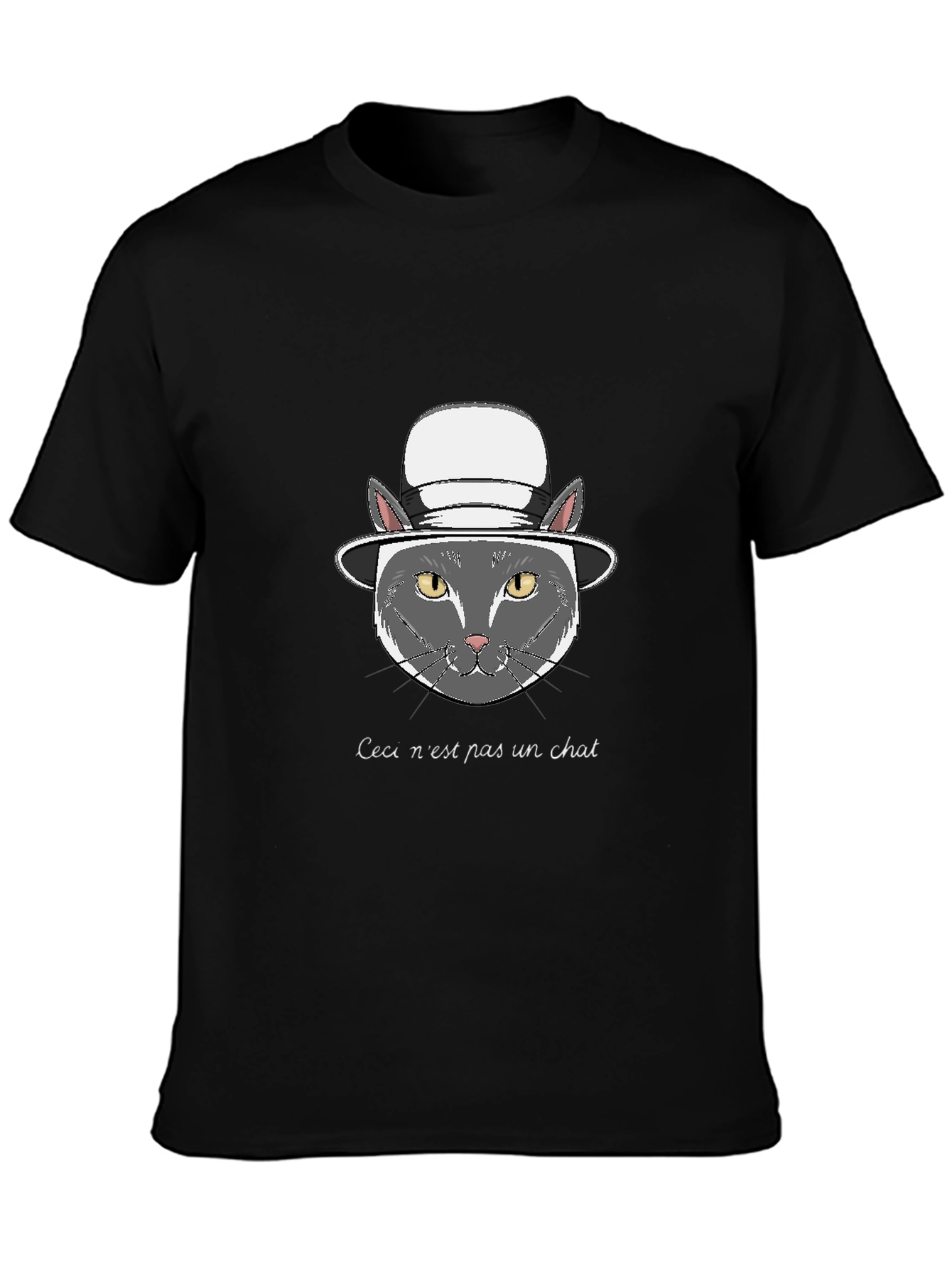 Black T-Shirt with Funny Cat Graphic