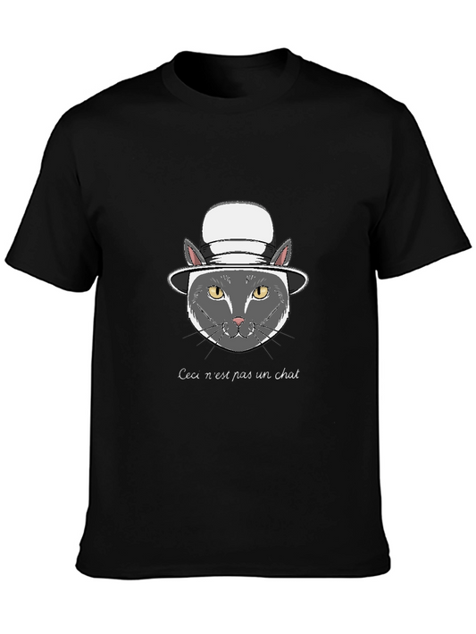 Black T-Shirt with Funny Cat Graphic