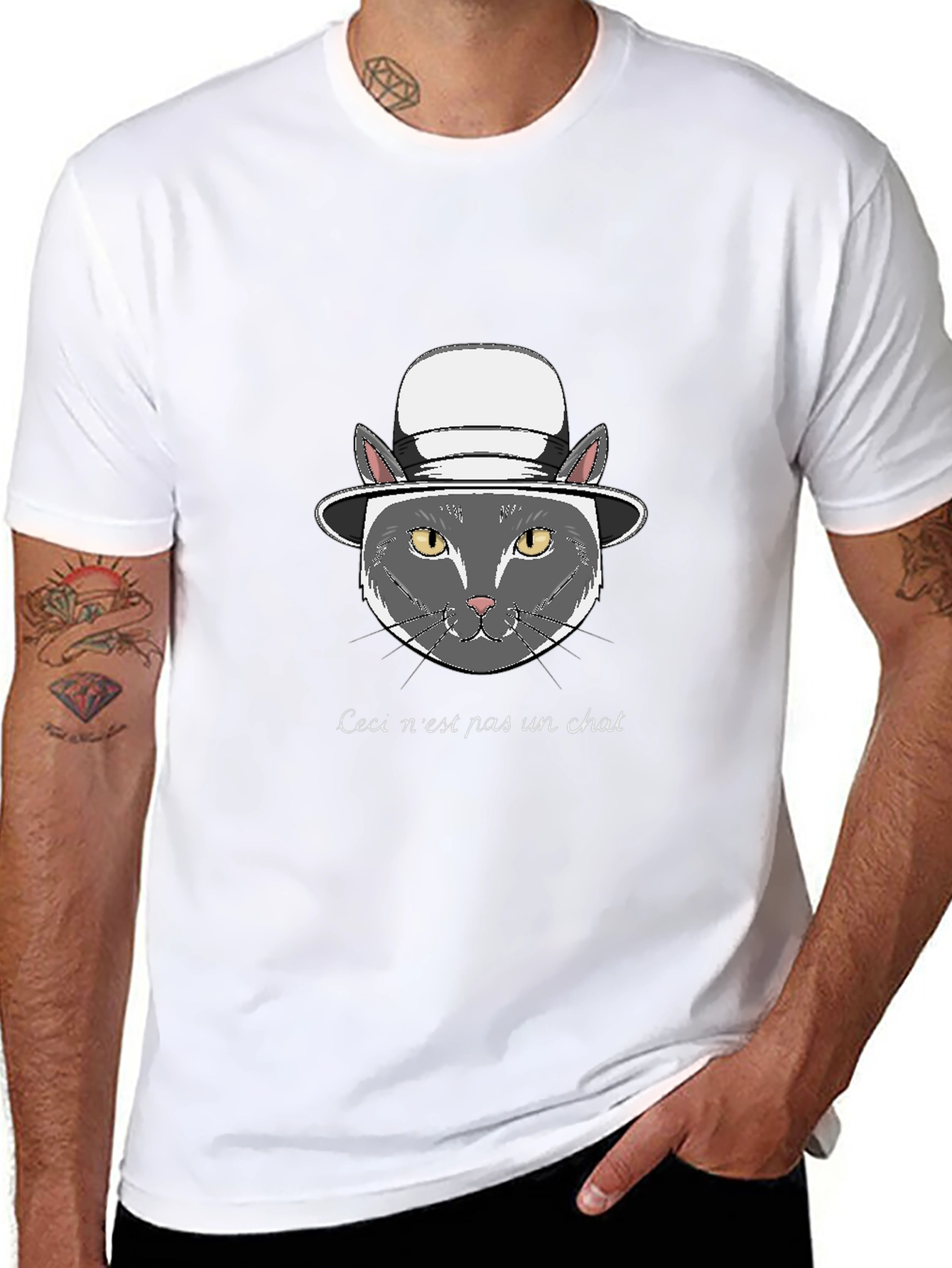 Black T-Shirt with Funny Cat Graphic