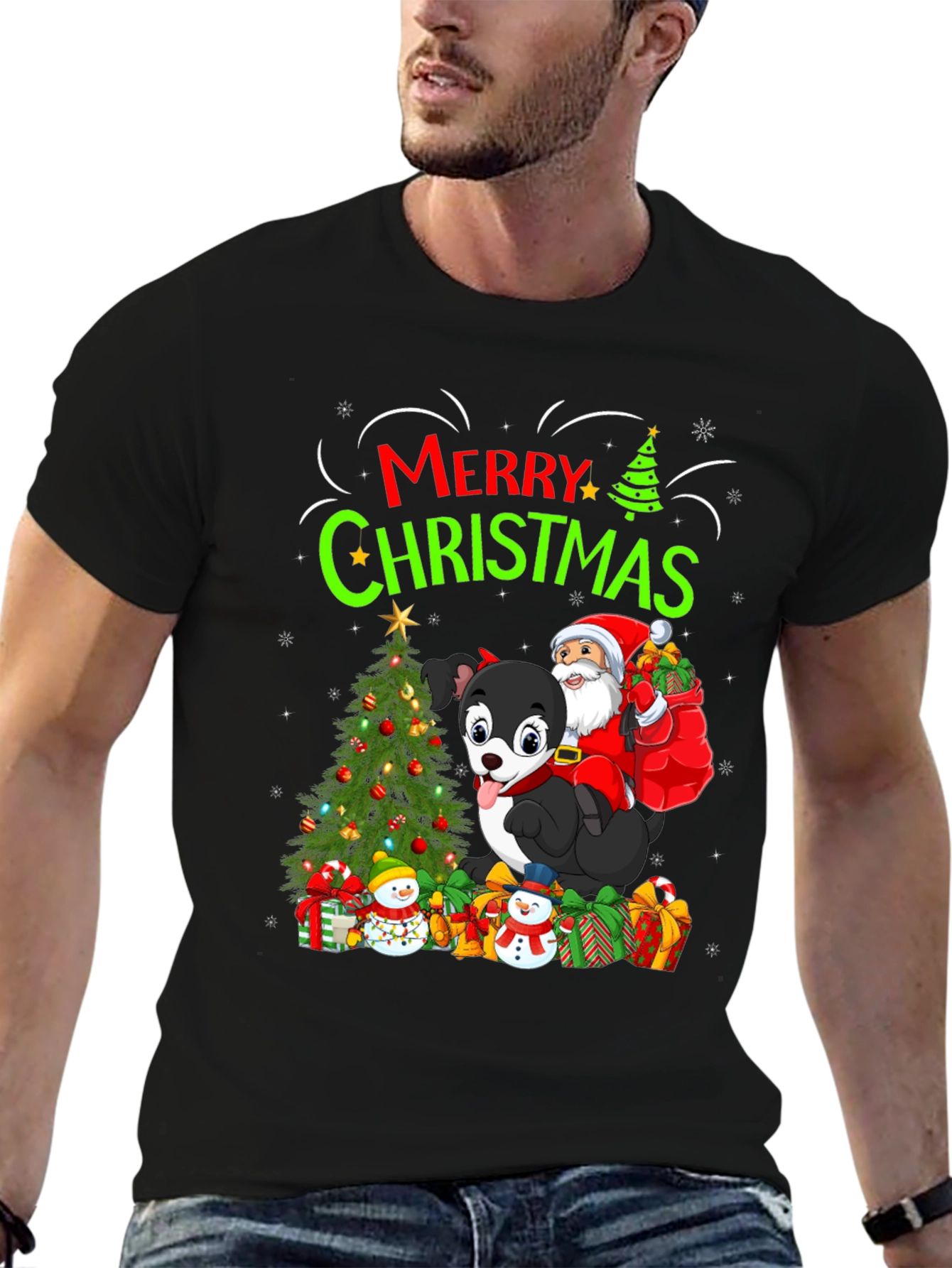 Merry Christmas Dog Santa Holiday T-Shirt