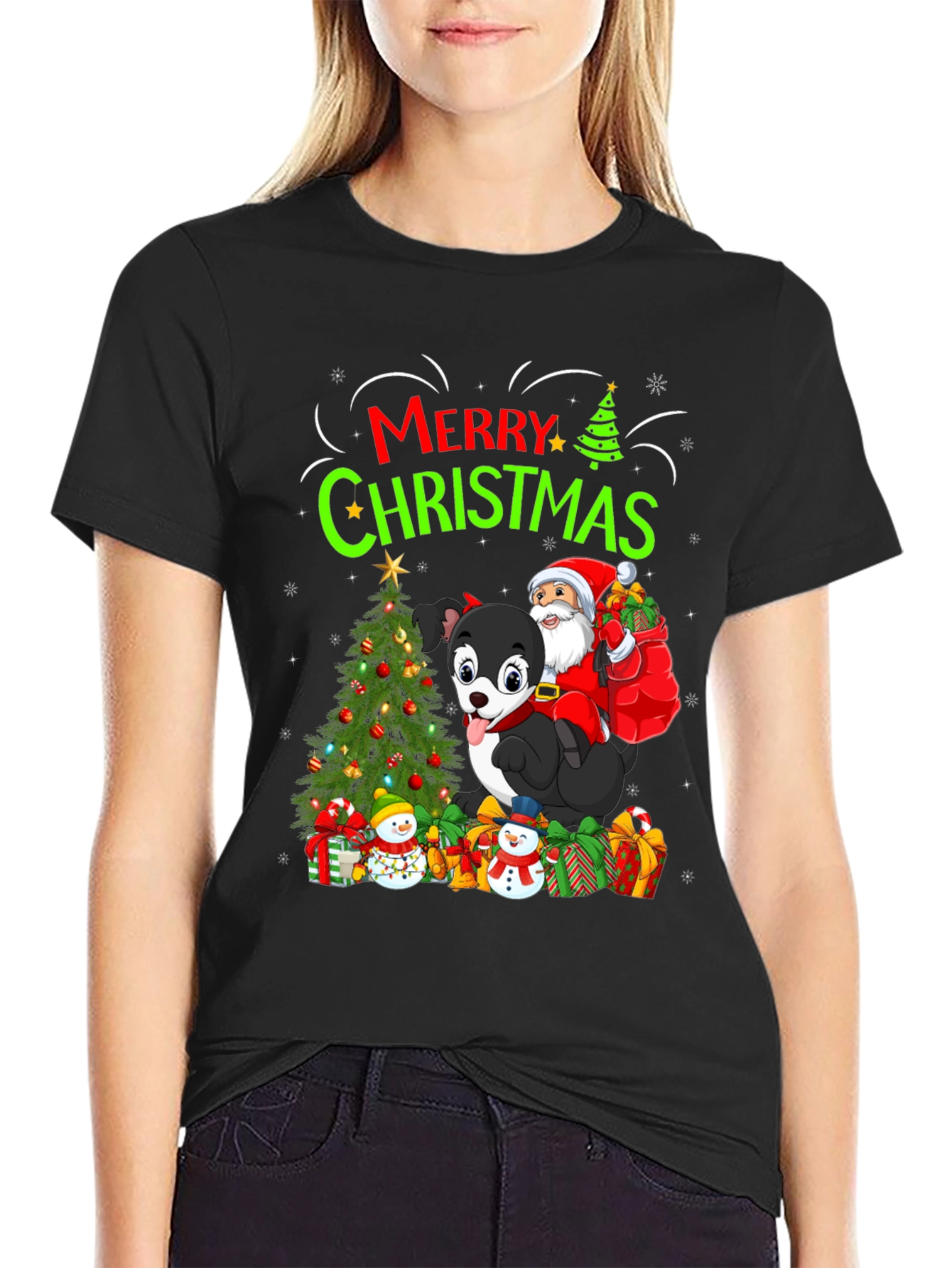 Merry Christmas Dog Santa Holiday T-Shirt