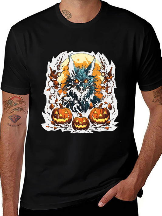 Halloween Wolf & Pumpkin Graphic Tee