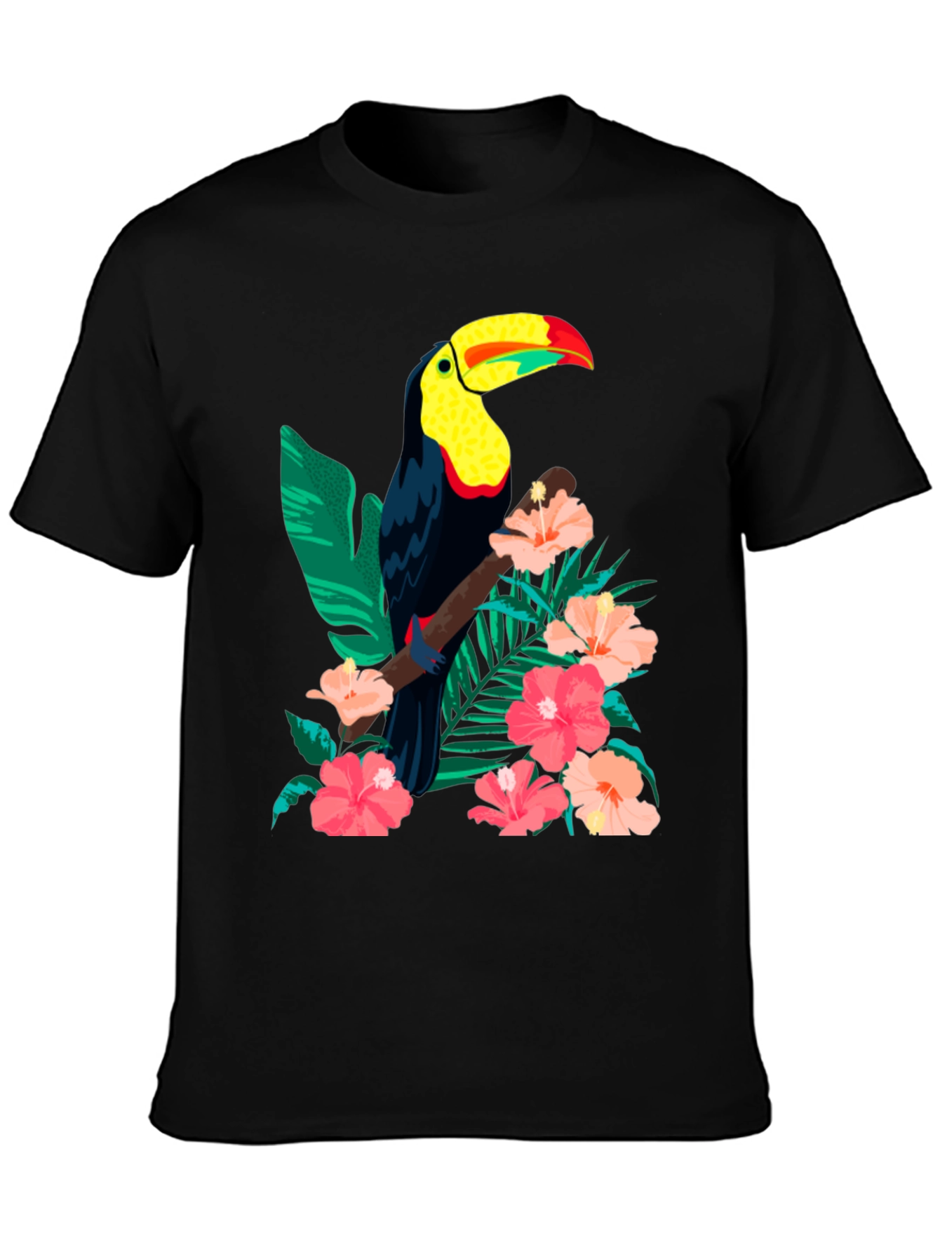 Toucan & Floral Print Black T-Shirt