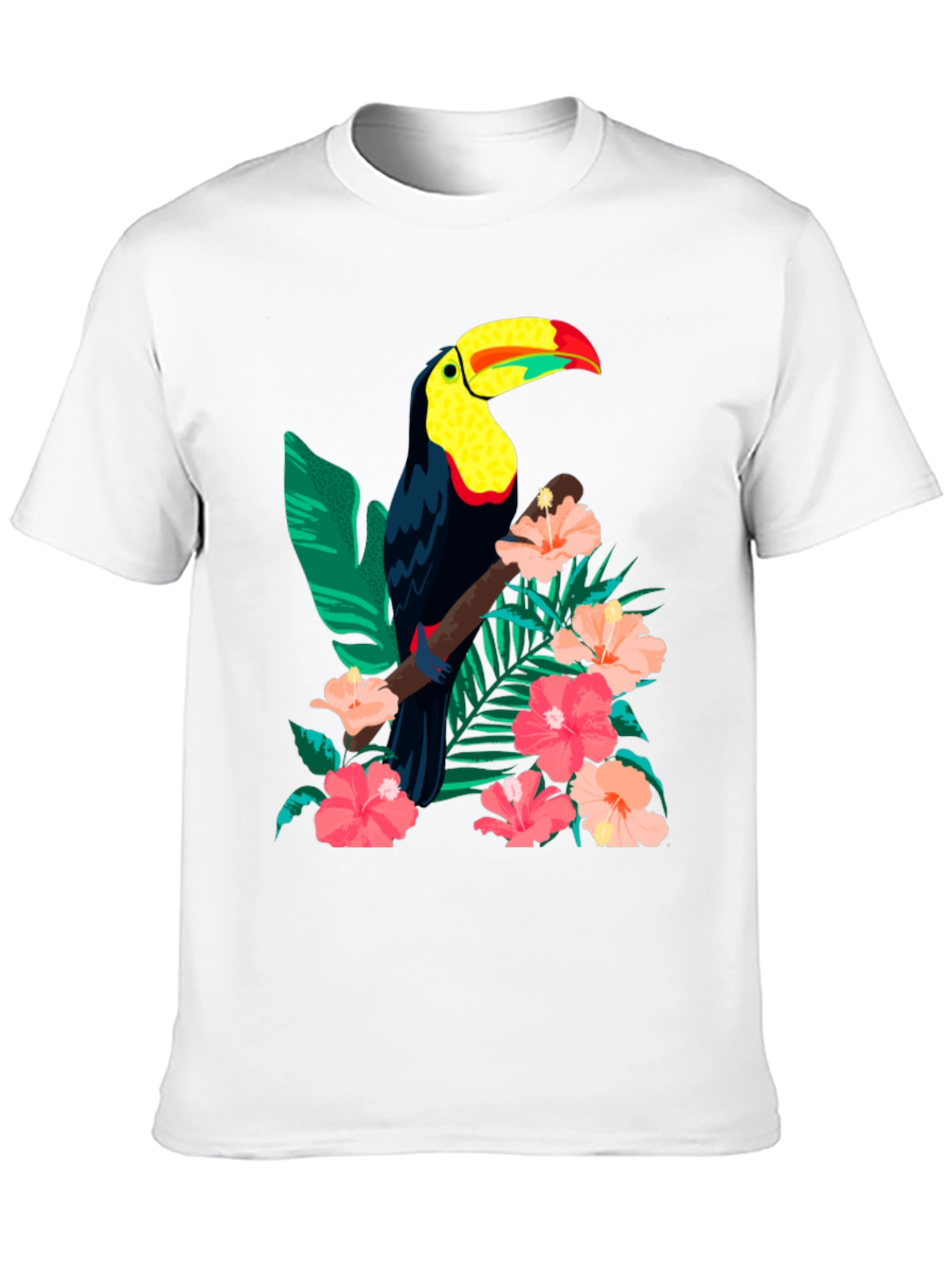 Toucan & Floral Print Black T-Shirt