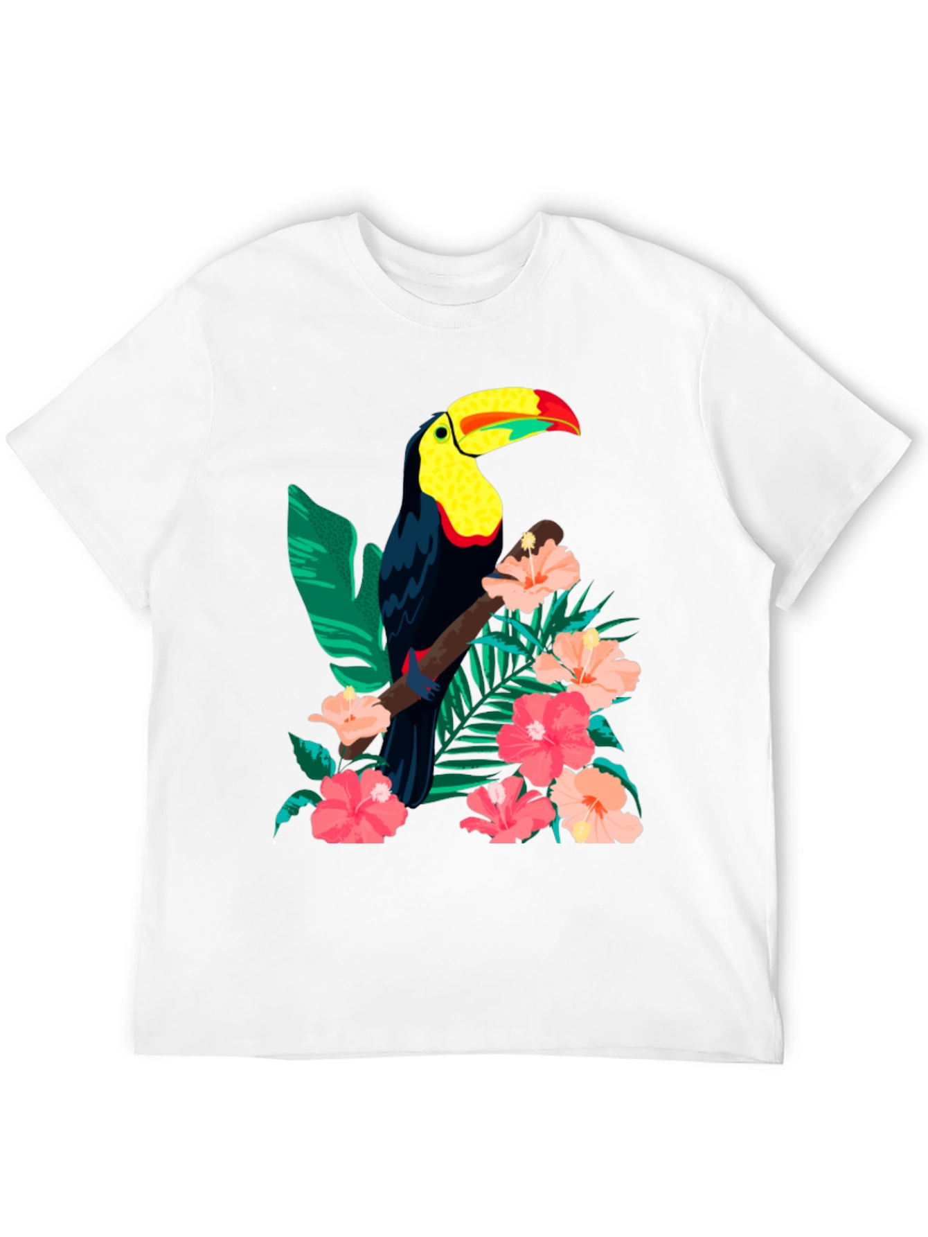 Toucan & Floral Print Black T-Shirt