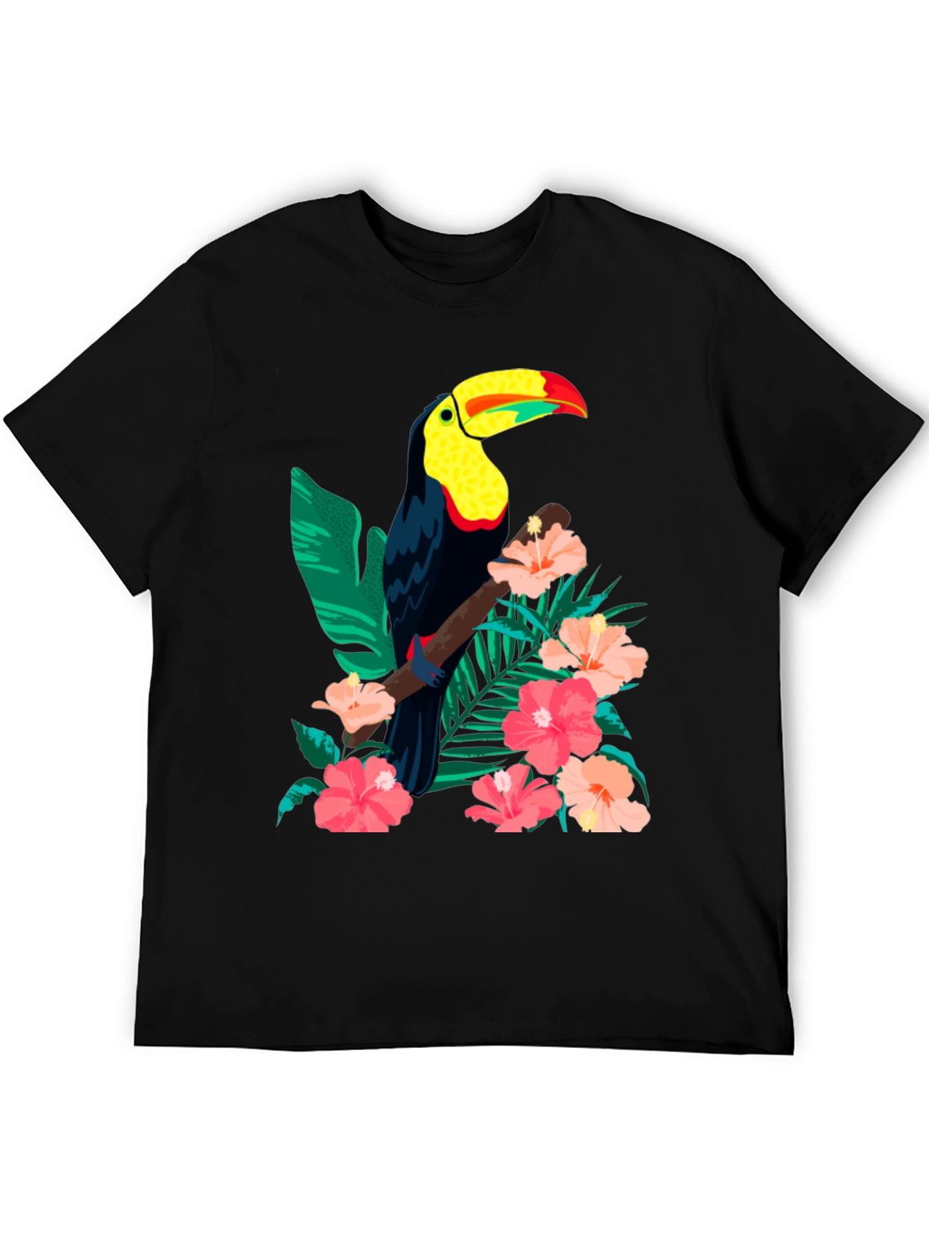 Toucan & Floral Print Black T-Shirt