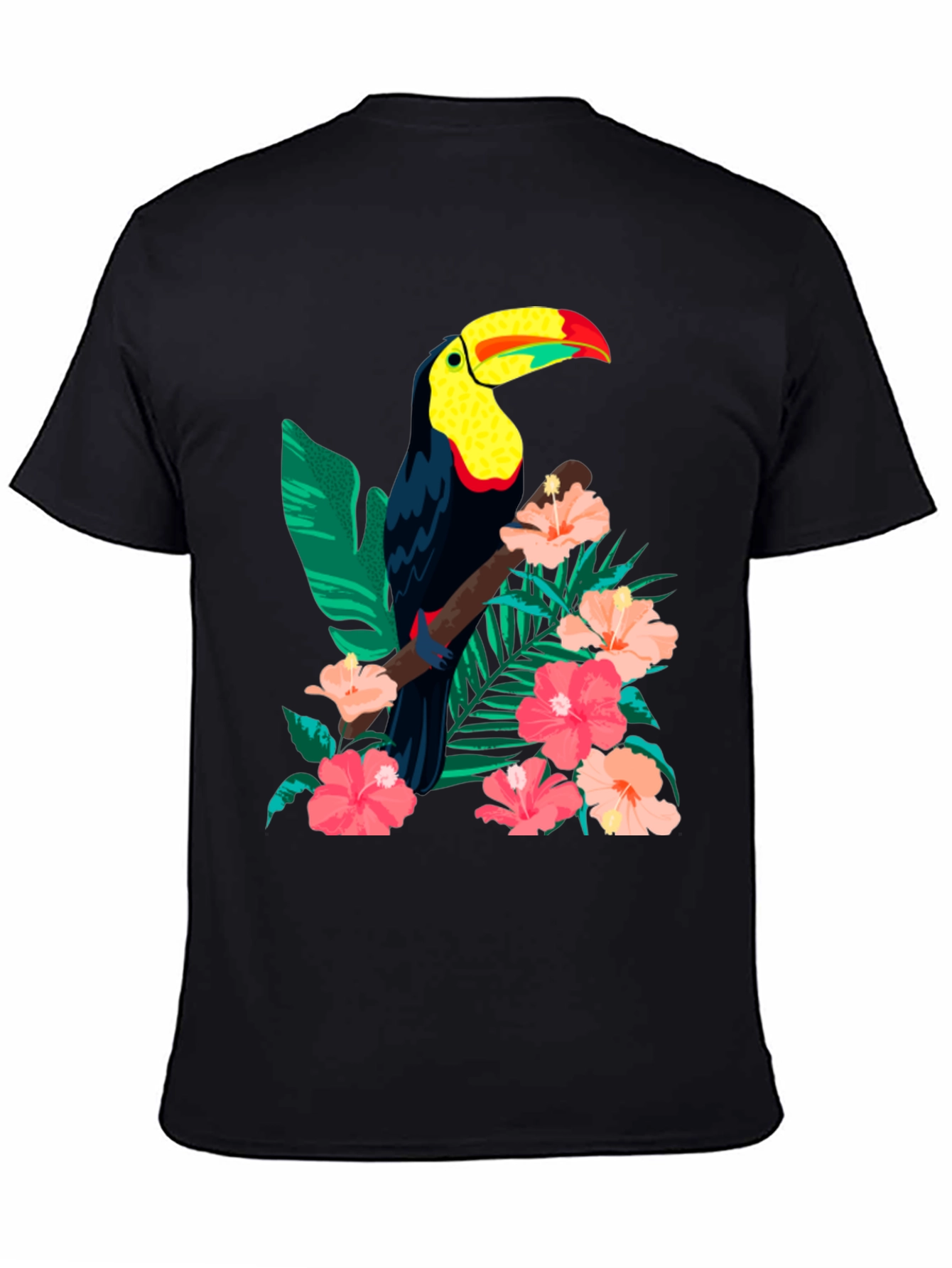 Toucan & Floral Print Black T-Shirt
