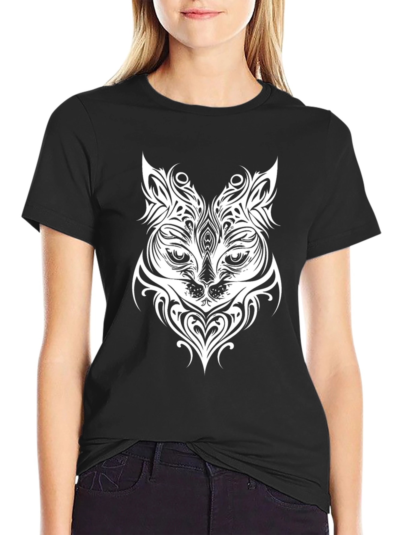 Tribal Cat Graphic Print T-Shirt